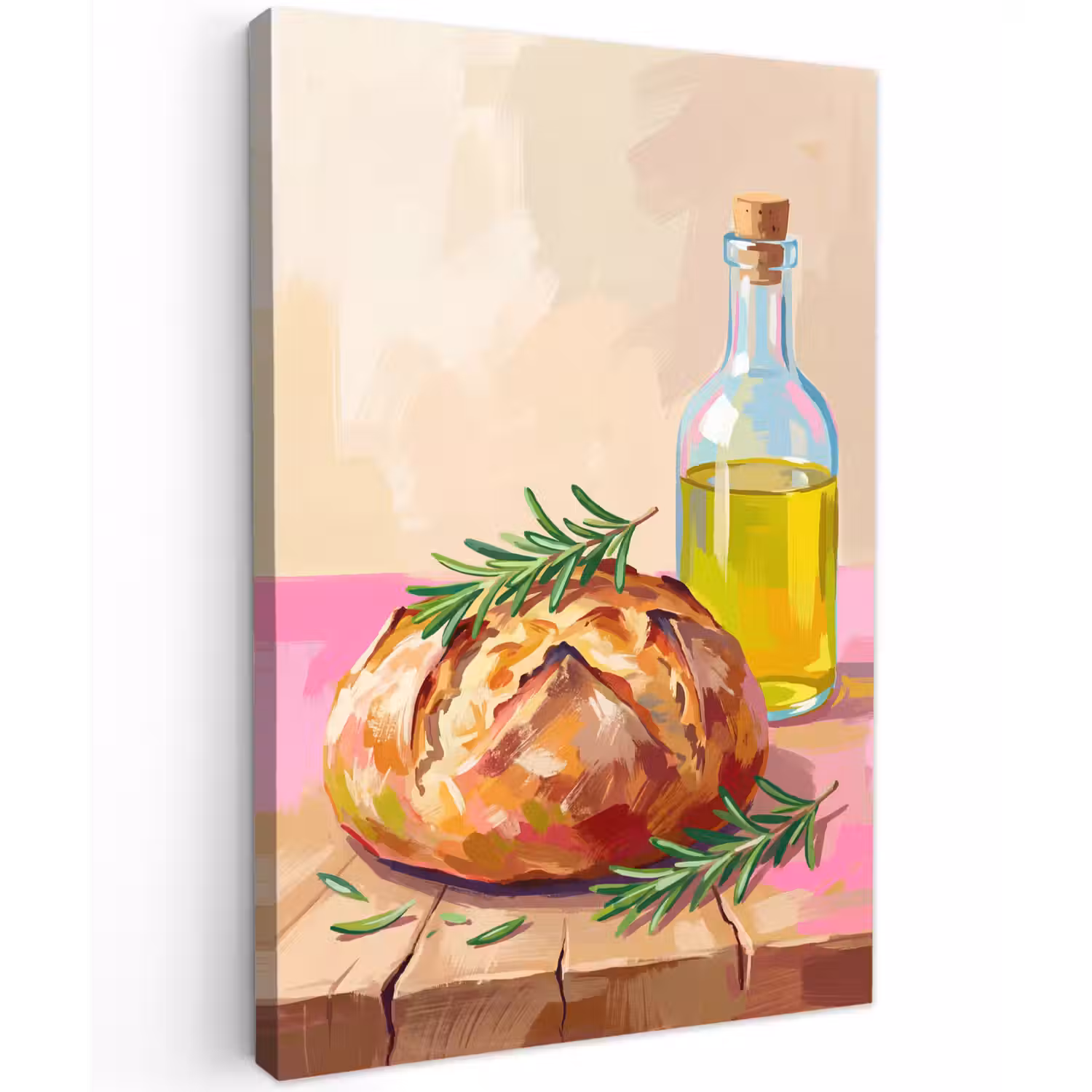 Eten - Brood - Olijfolie - Abstract - Keuken Tuinposter op houten frame 2 cm dik klein -3d