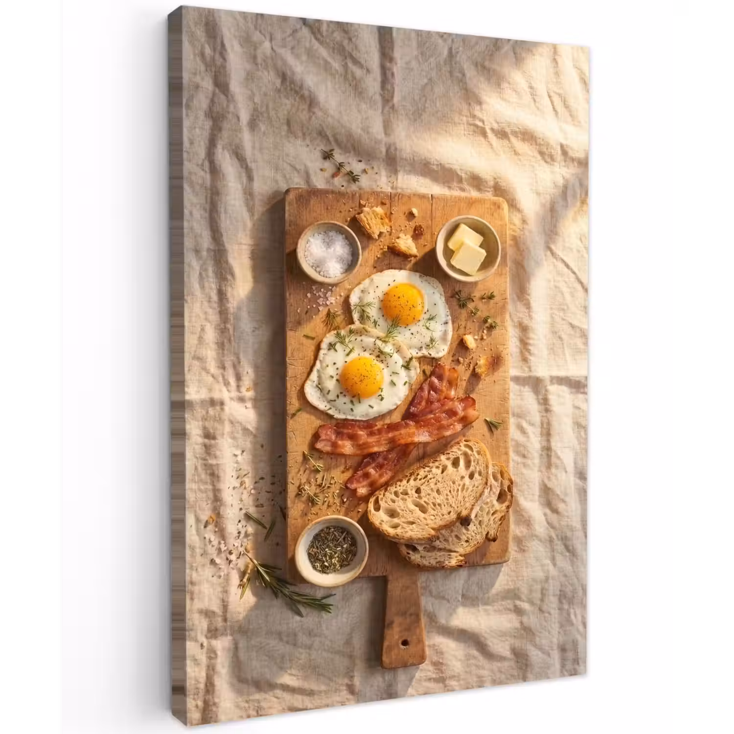 Eten - Ontbijt - Hout - Rustiek - Geel Tuinposter op houten frame 2 cm dik klein -3d