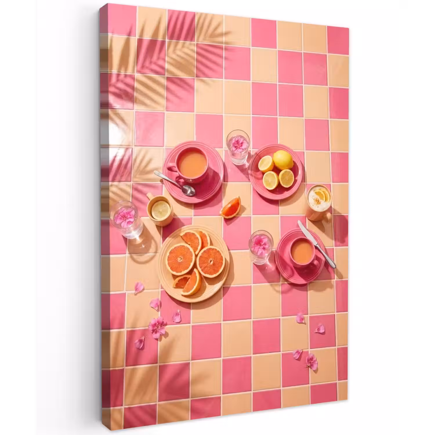 Eten - Citrusvruchten - Stillevens - Roze - Oranje Tuinposter op houten frame 2 cm dik klein -3d