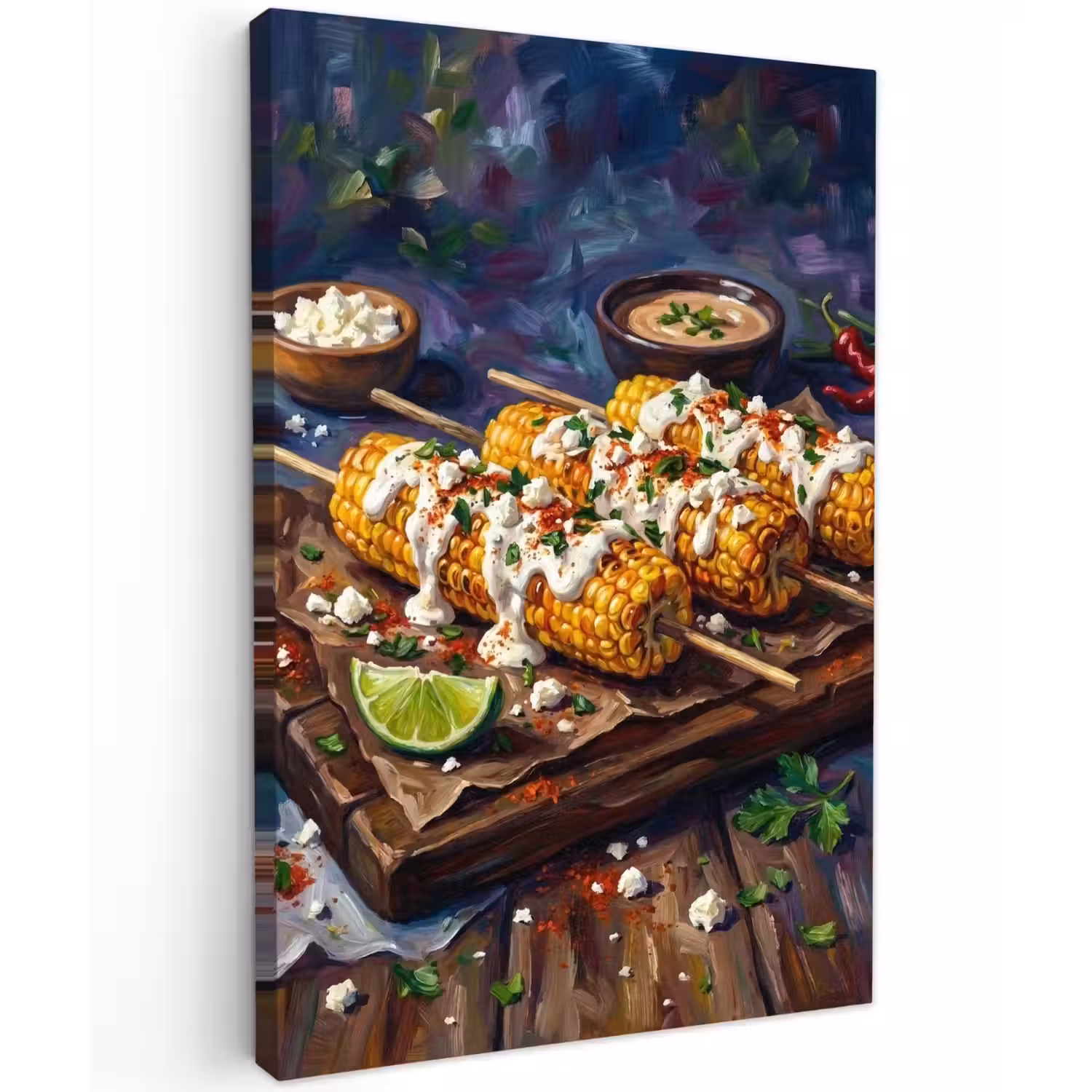 Eten - Maïs - Saus - Geschilderd - Geel Tuinposter op houten frame 2 cm dik klein -3d