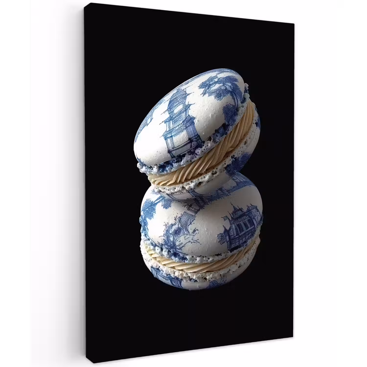 Eten - Macarons - Delfts blauw - Koekjes Tuinposter op houten frame 2 cm dik klein -3d