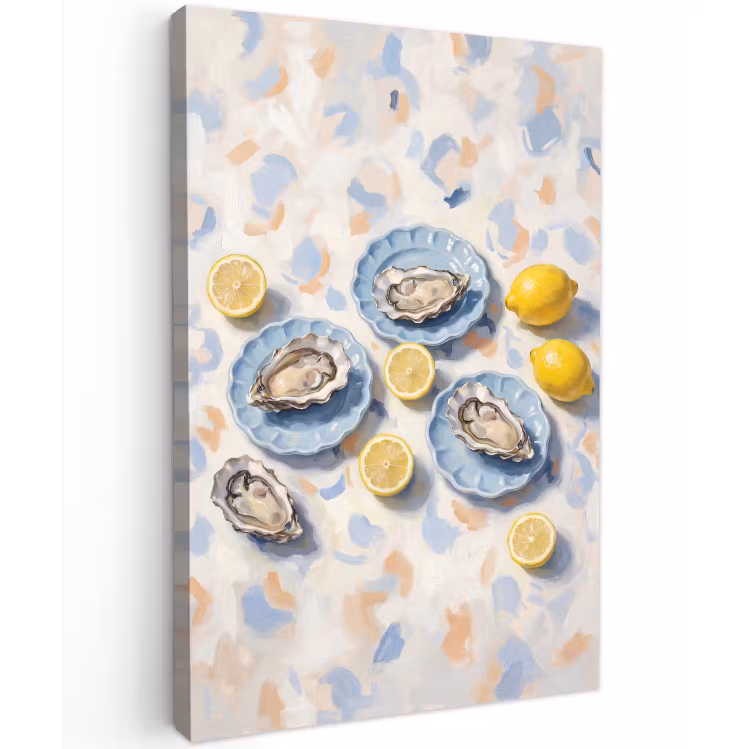 Eten - Oesters - Citroenen - Modern - Geel Tuinposter op houten frame 2 cm dik klein -3d