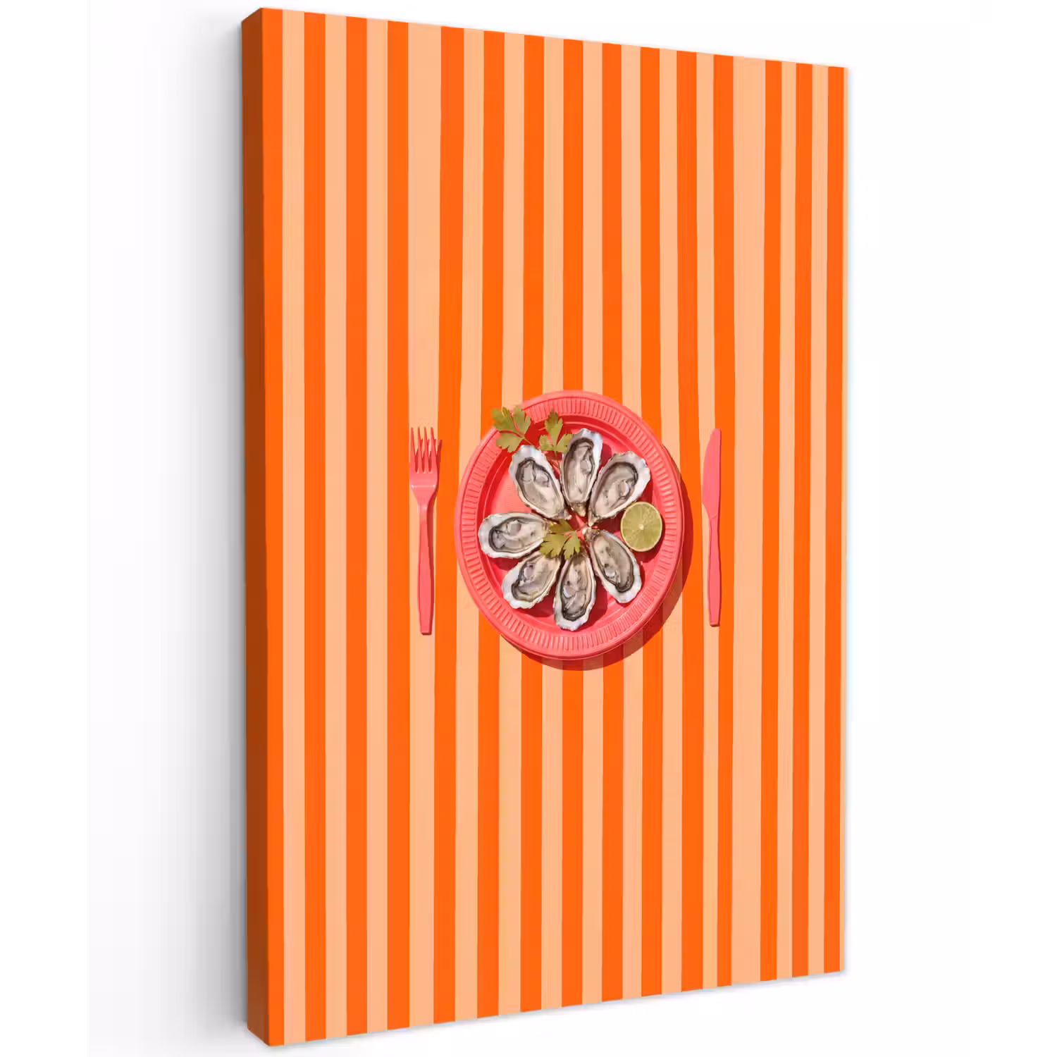 Eten - Oester - Zeevruchten - Oranje - Modern Tuinposter op houten frame 2 cm dik klein -3d