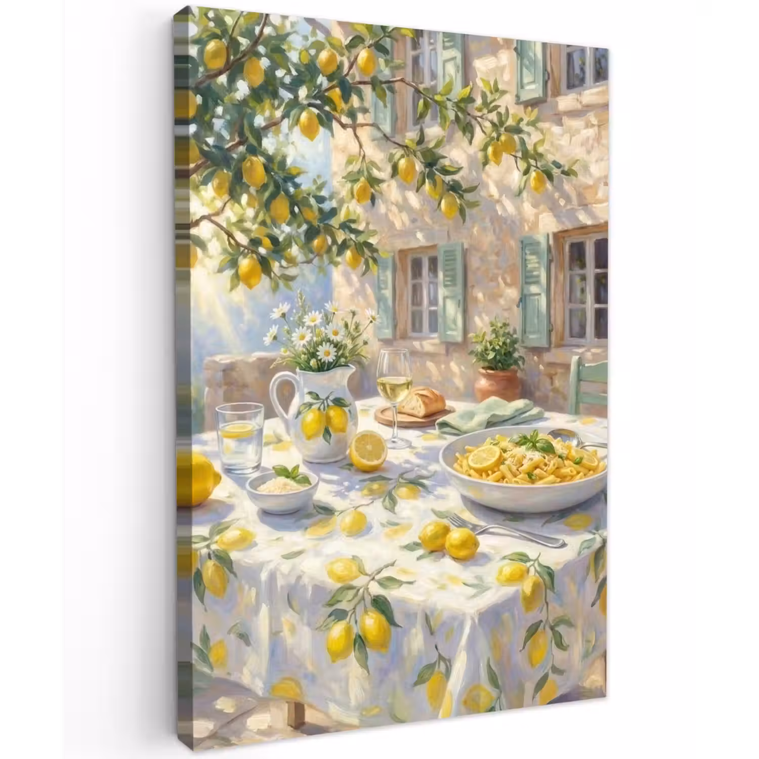Eten - Terras - Zomer - Geschilderd - Geel Tuinposter op houten frame 2 cm dik klein -3d