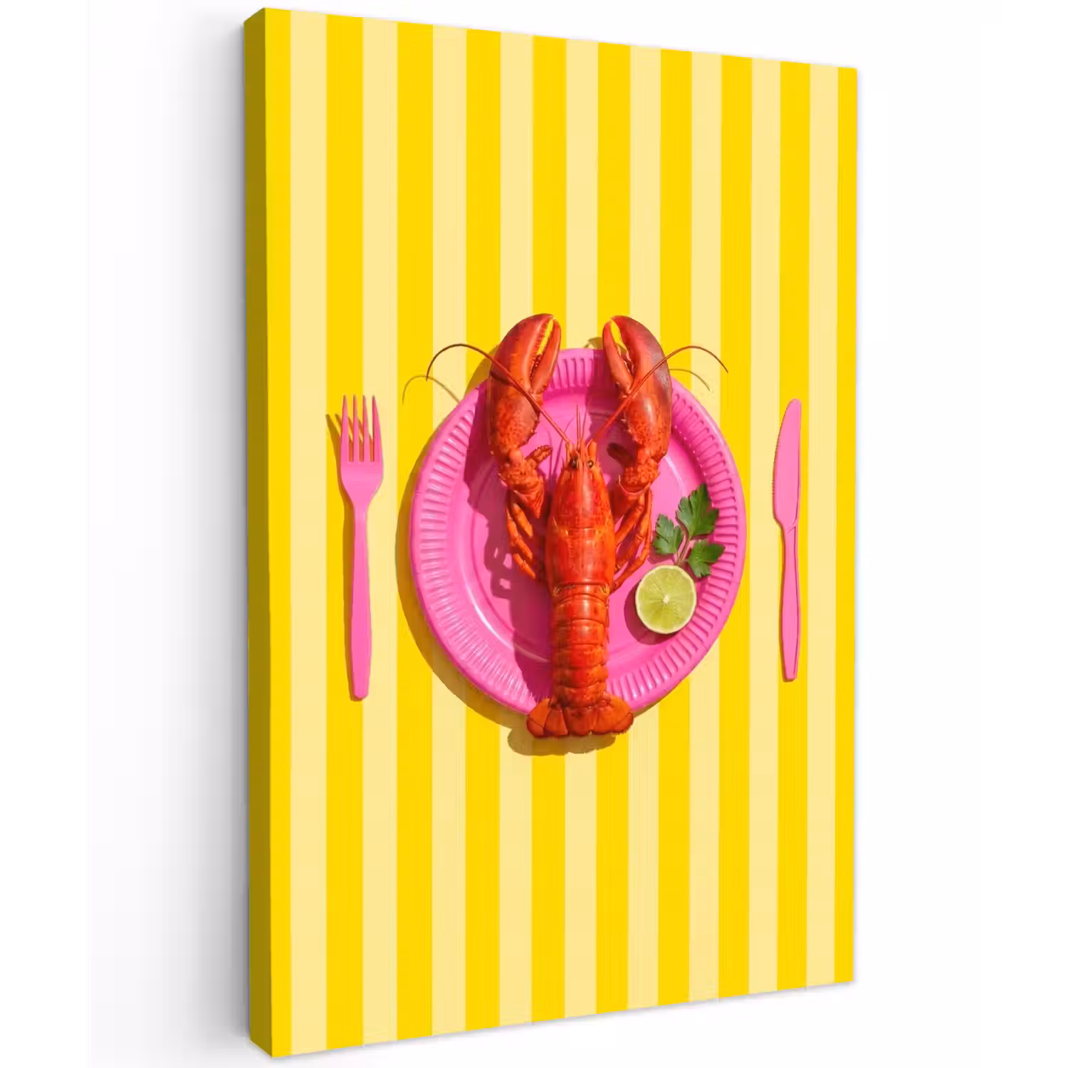 Eten - Roze - Geel - Modern - Culinaire Tuinposter op houten frame 2 cm dik klein -3d