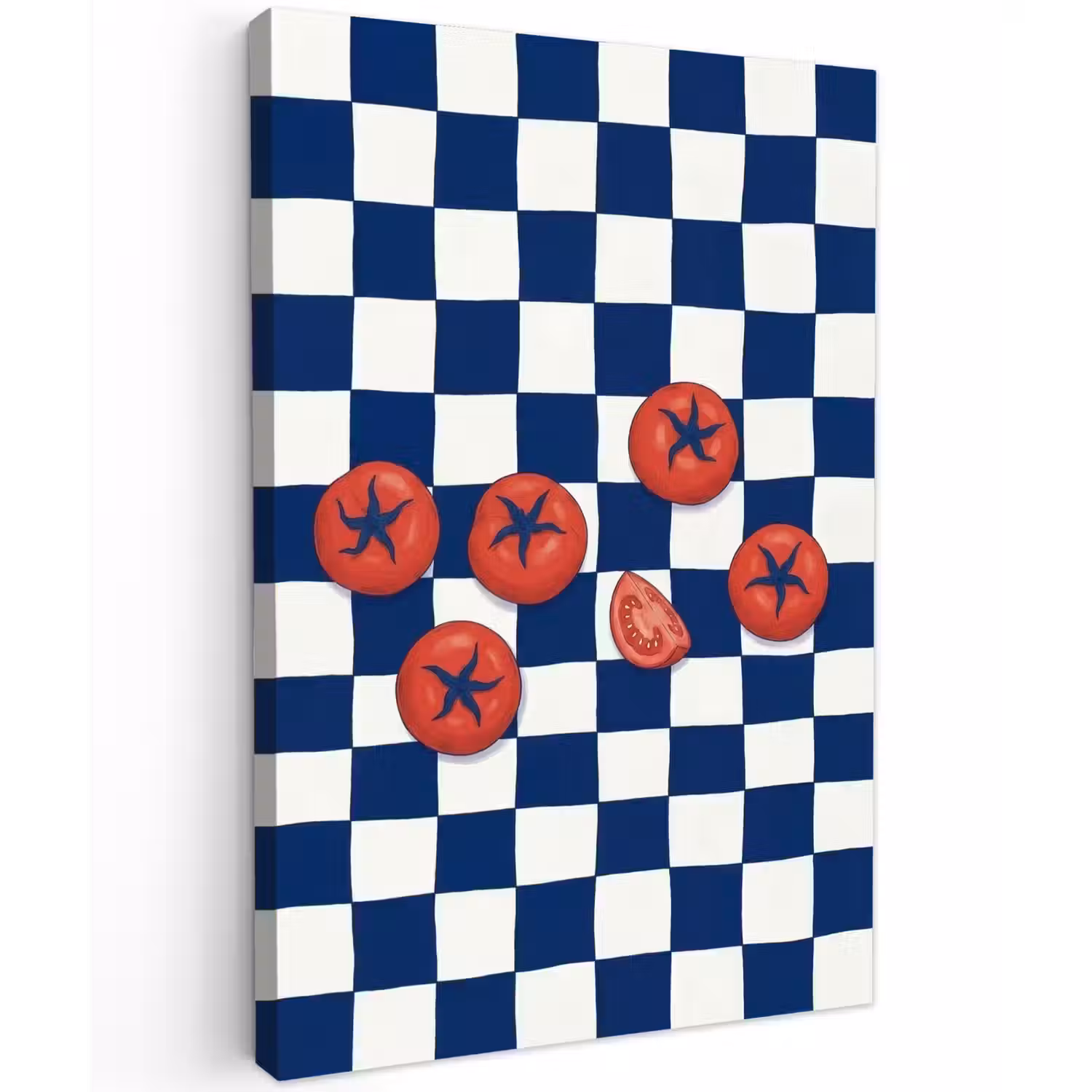 Eten - Tomaten - Keuken - Illustratie - Rood-Blauw Tuinposter op houten frame 2 cm dik klein -3d