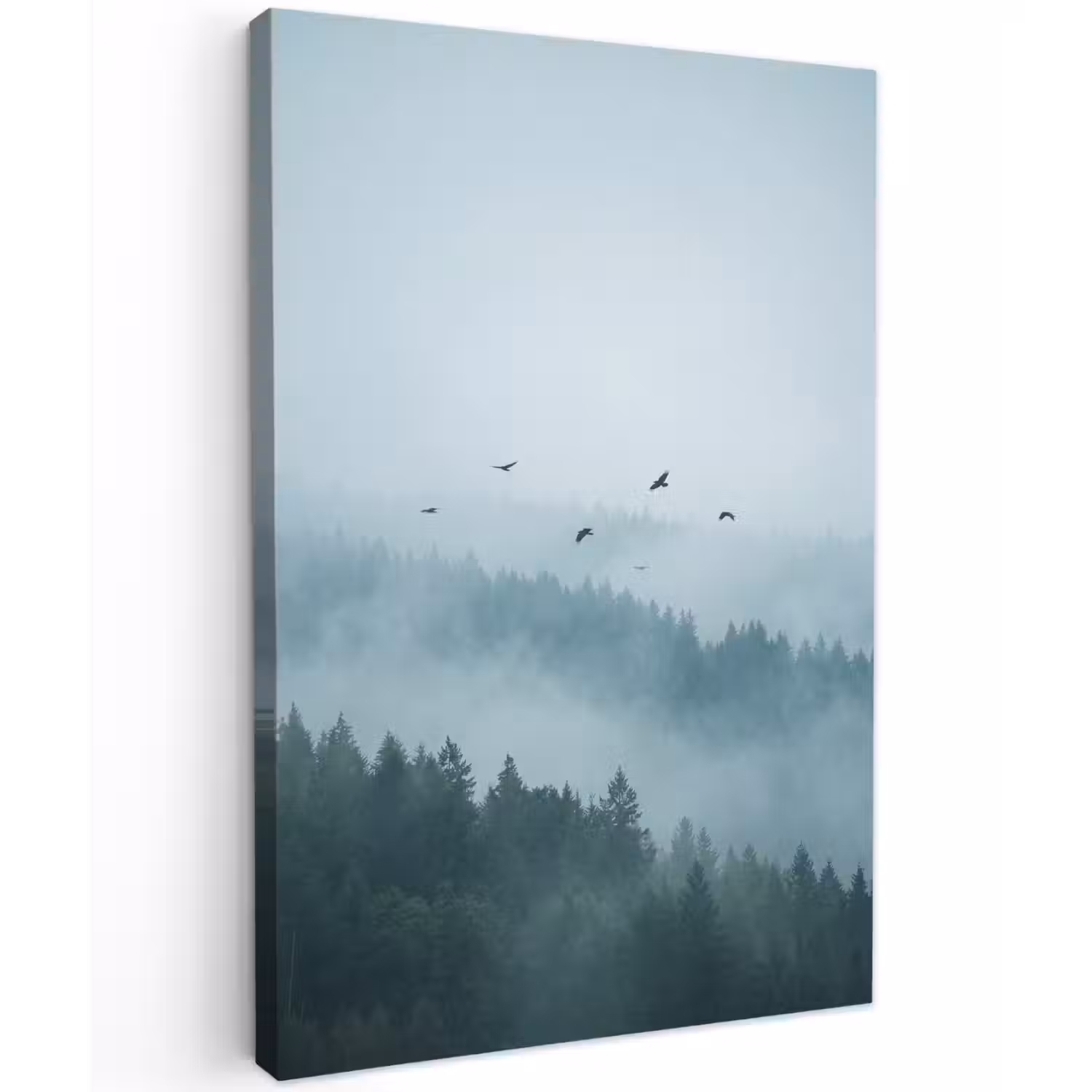 Bos - Mist - Vogels - Natuur - Groen Tuinposter op houten frame 2 cm dik klein -3d