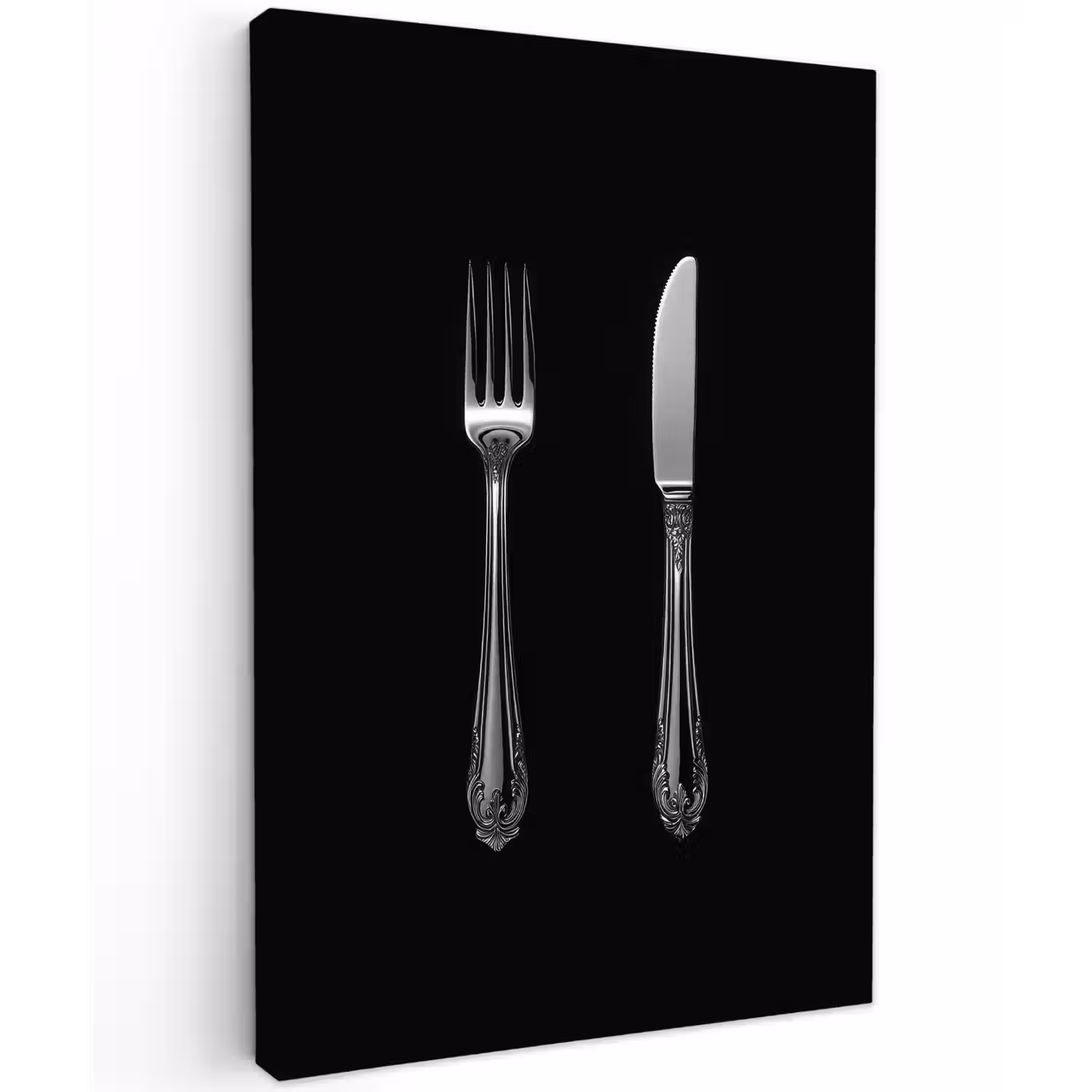 Vork - Mes - Zilver Tuinposter op houten frame 2 cm dik klein -3d