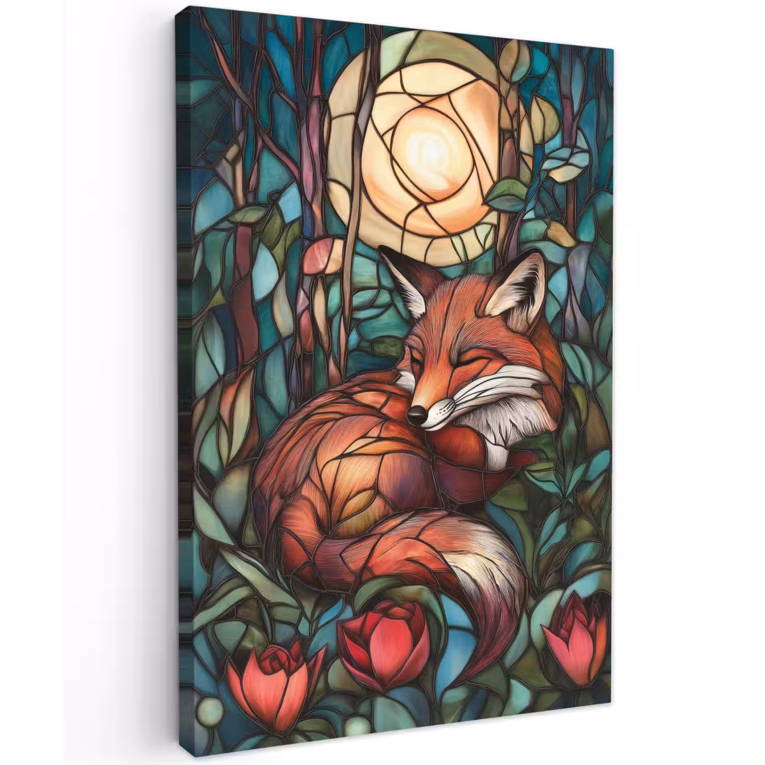 Vos - Mozaïek - Bos - Maan Tuinposter op houten frame 2 cm dik klein -3d
