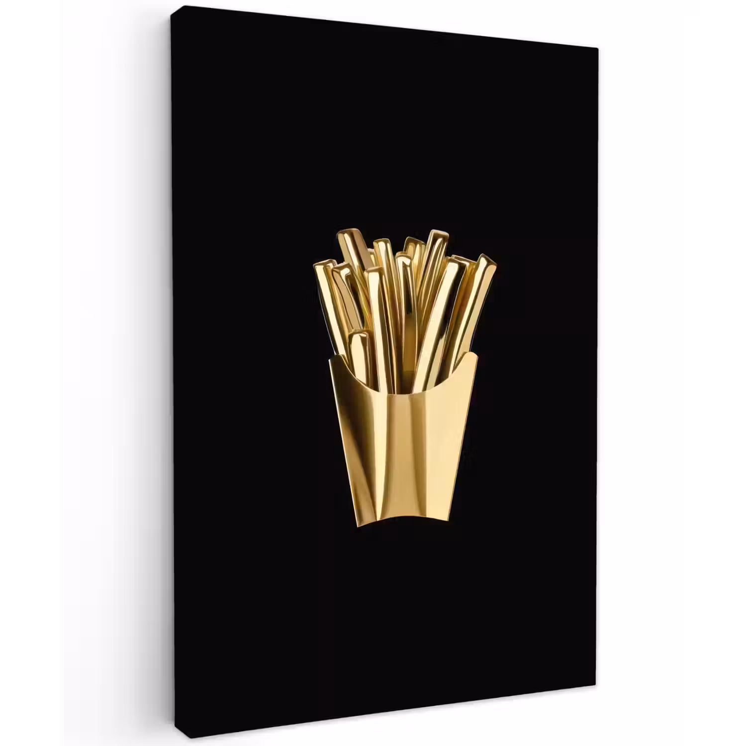 Friet - Goud - Chrome - Eten Tuinposter op houten frame 2 cm dik klein -3d