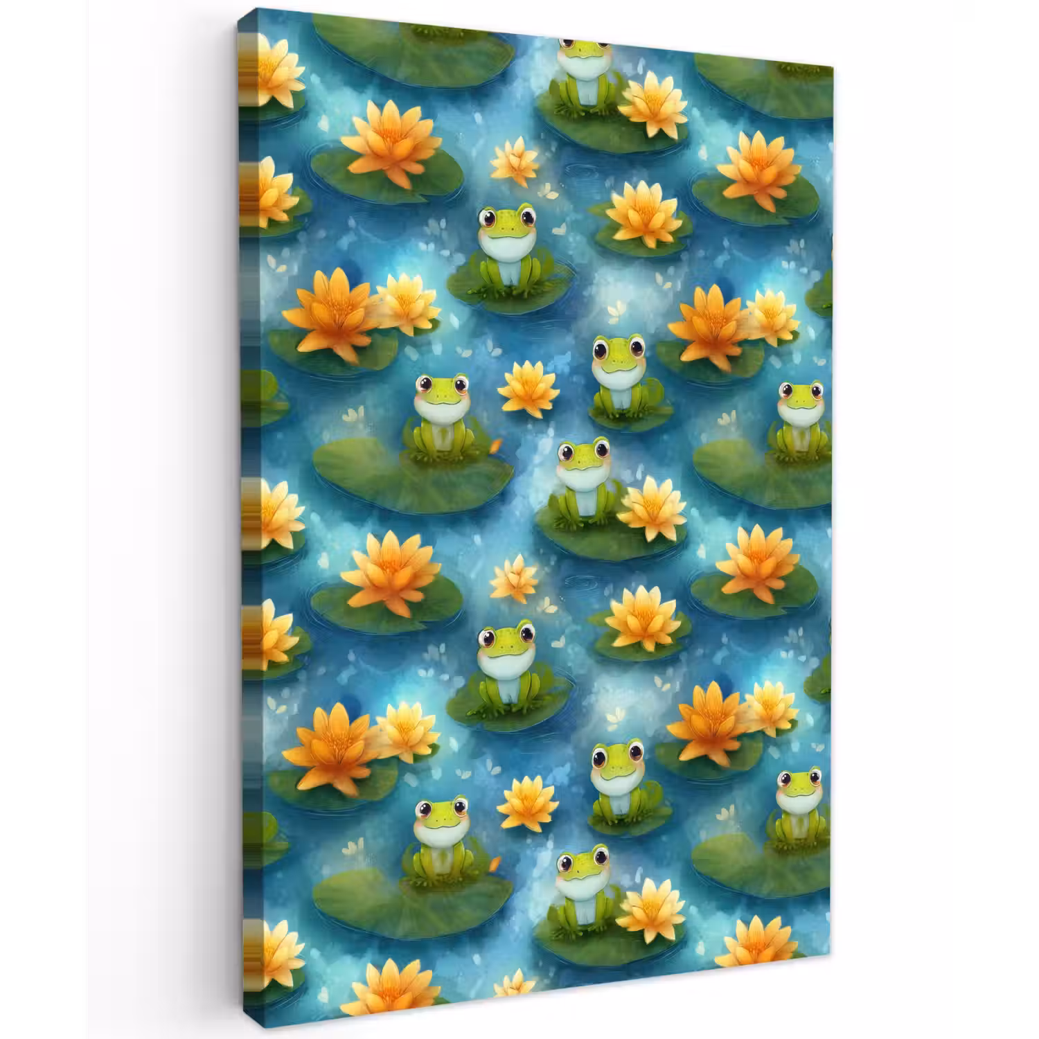 Kikker - Lelies - Groen Tuinposter op houten frame 2 cm dik klein 841 -3d