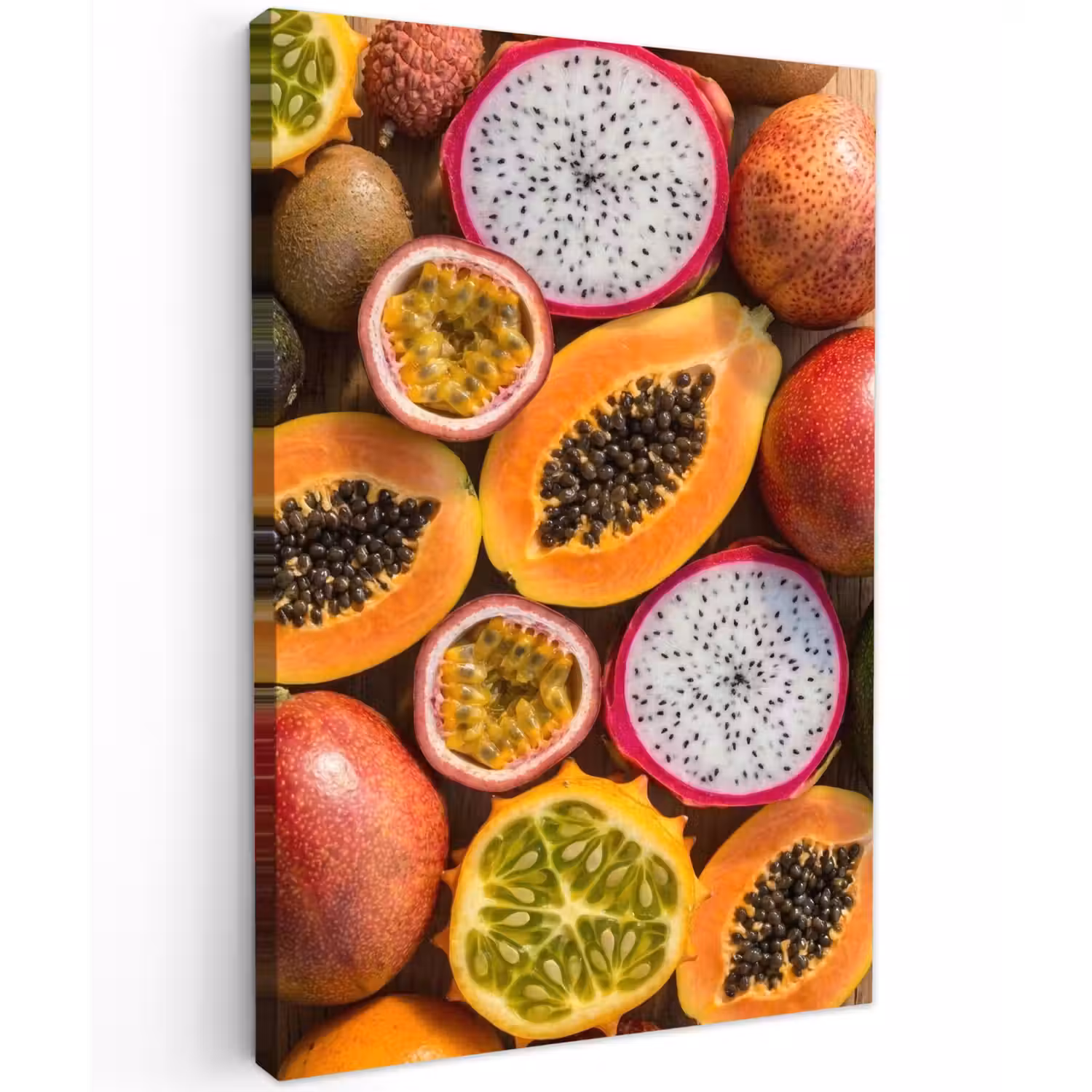 Fruit - Geopend - Tropisch - Eten - Kleurrijk Tuinposter op houten frame 2 cm dik klein -3d