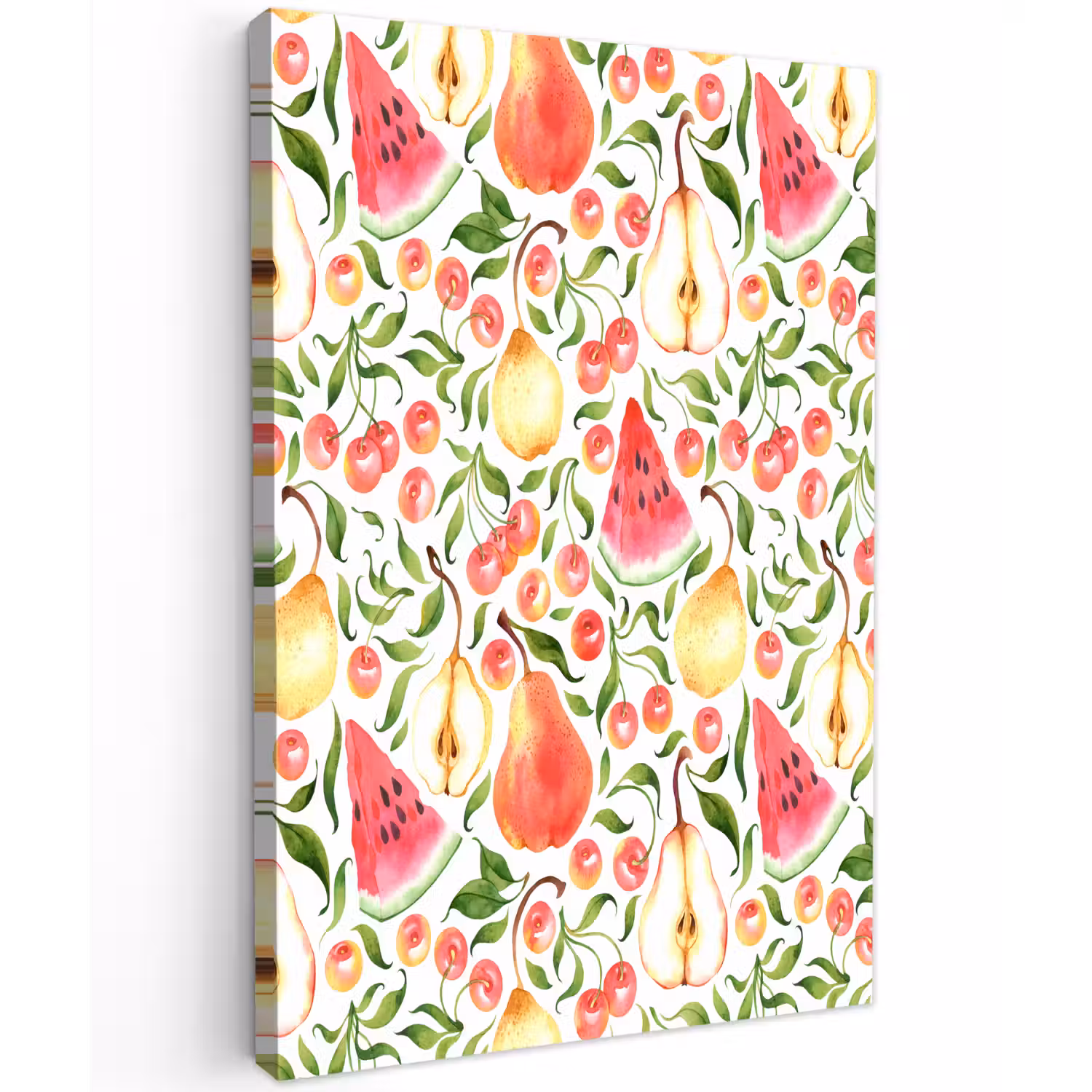 Fruit - Watermeloen - Kersen - Peer Tuinposter op houten frame 2 cm dik klein 841 -3d