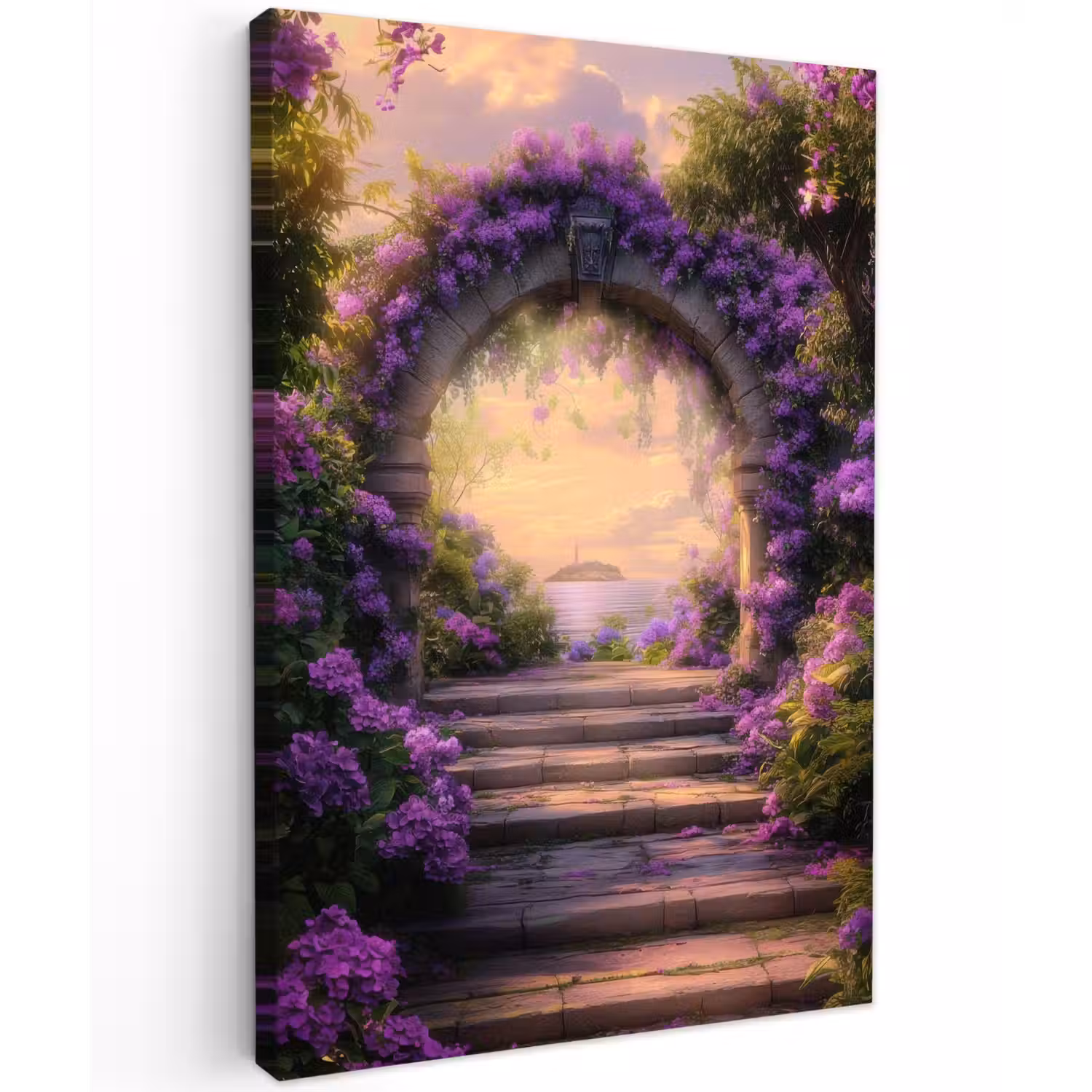 Poort - Paars - Bloemen Tuinposter op houten frame 2 cm dik klein -3d