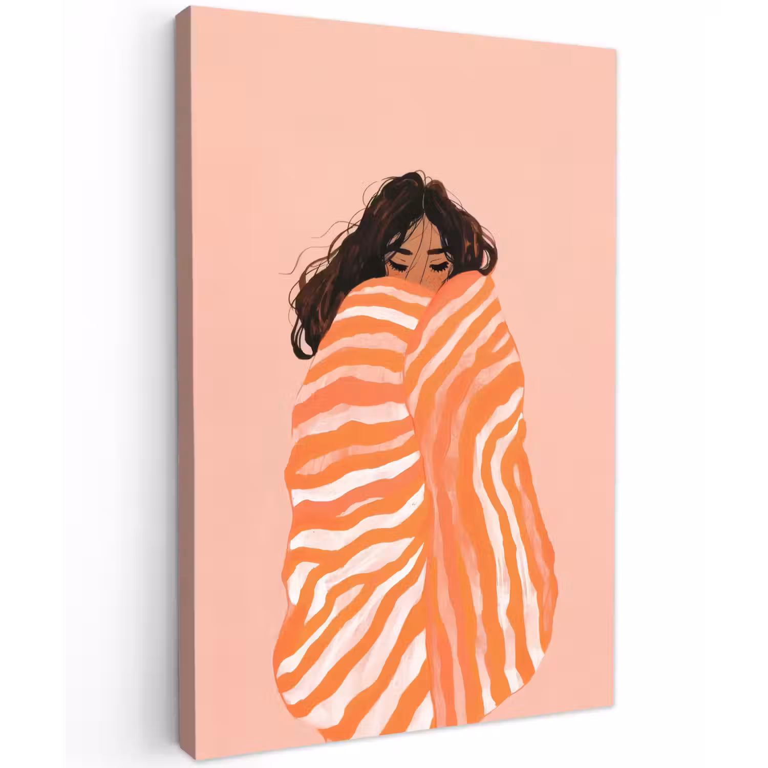 Meisje - Deken - Gestreept - Oranje Tuinposter op houten frame 2 cm dik klein -3d