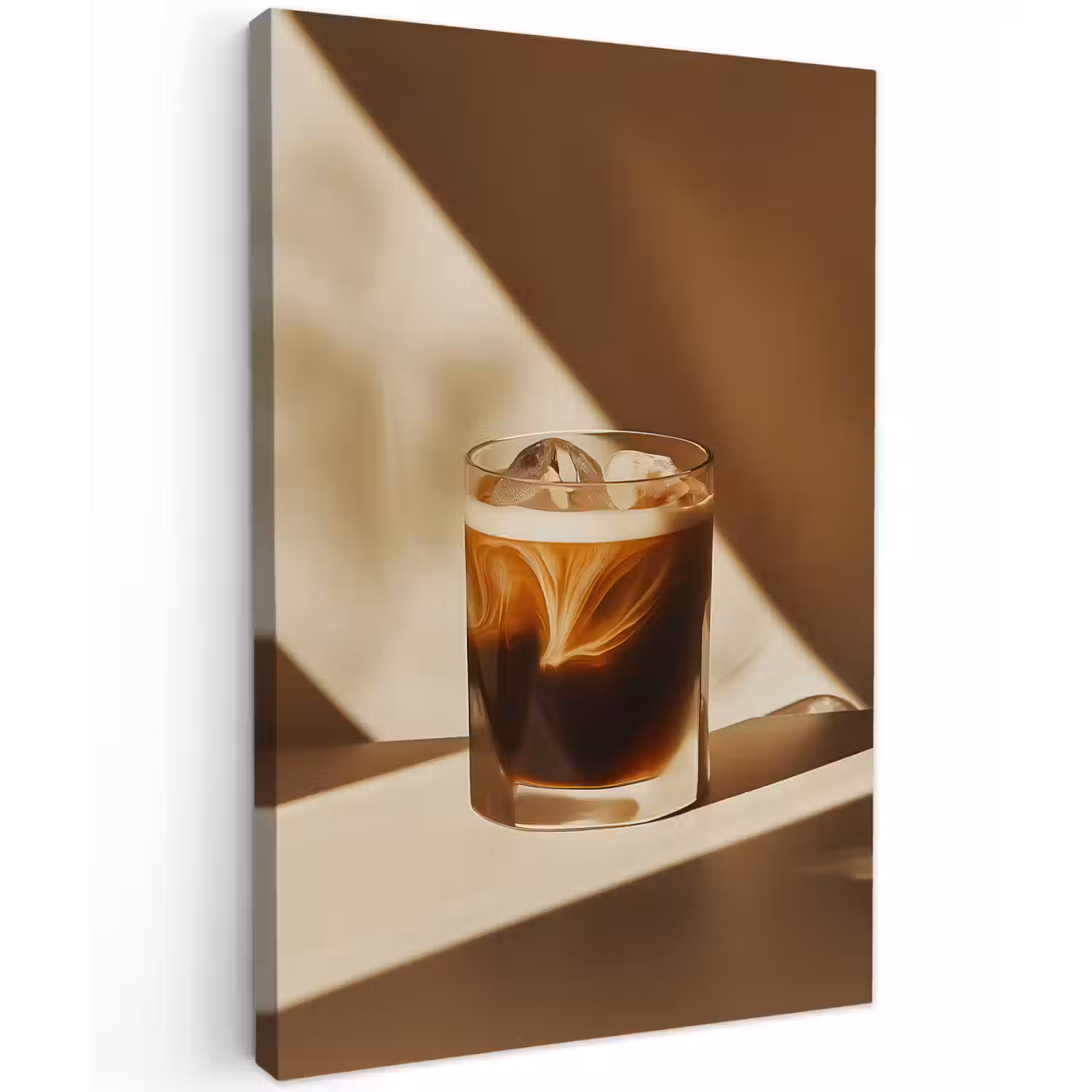 Glas - Ijskoffie - Schaduw - Bruin Tuinposter op houten frame 2 cm dik klein -3d
