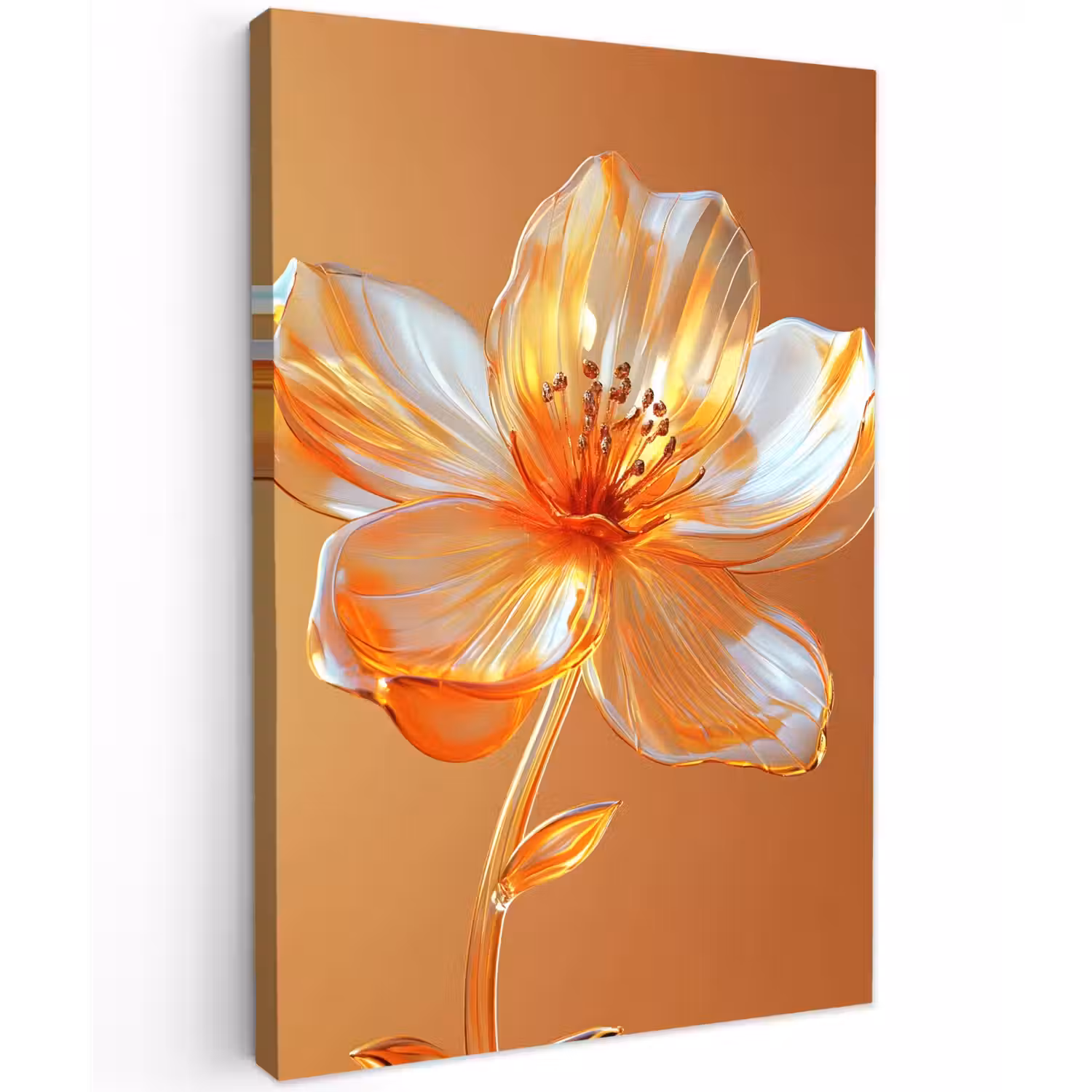 Glazen - Bloem - Oranje Tuinposter op houten frame 2 cm dik klein -3d