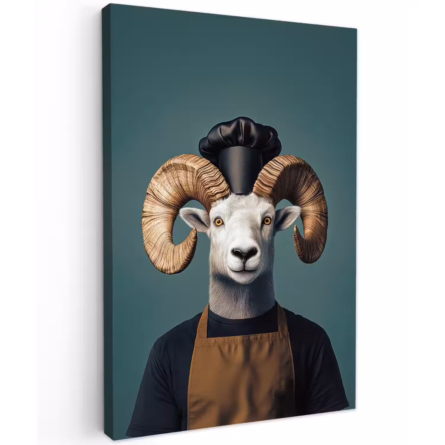 Geit - Hoorns - Kokskleding Tuinposter op houten frame 2 cm dik klein -3d