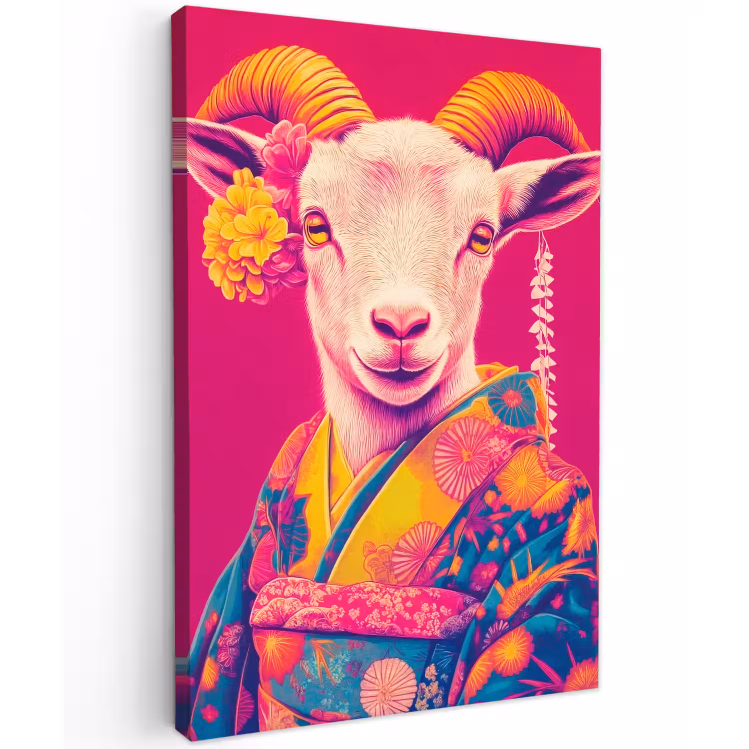 Geit - Hoorns - Kimono - Kleurrijk Tuinposter op houten frame 2 cm dik klein -3d