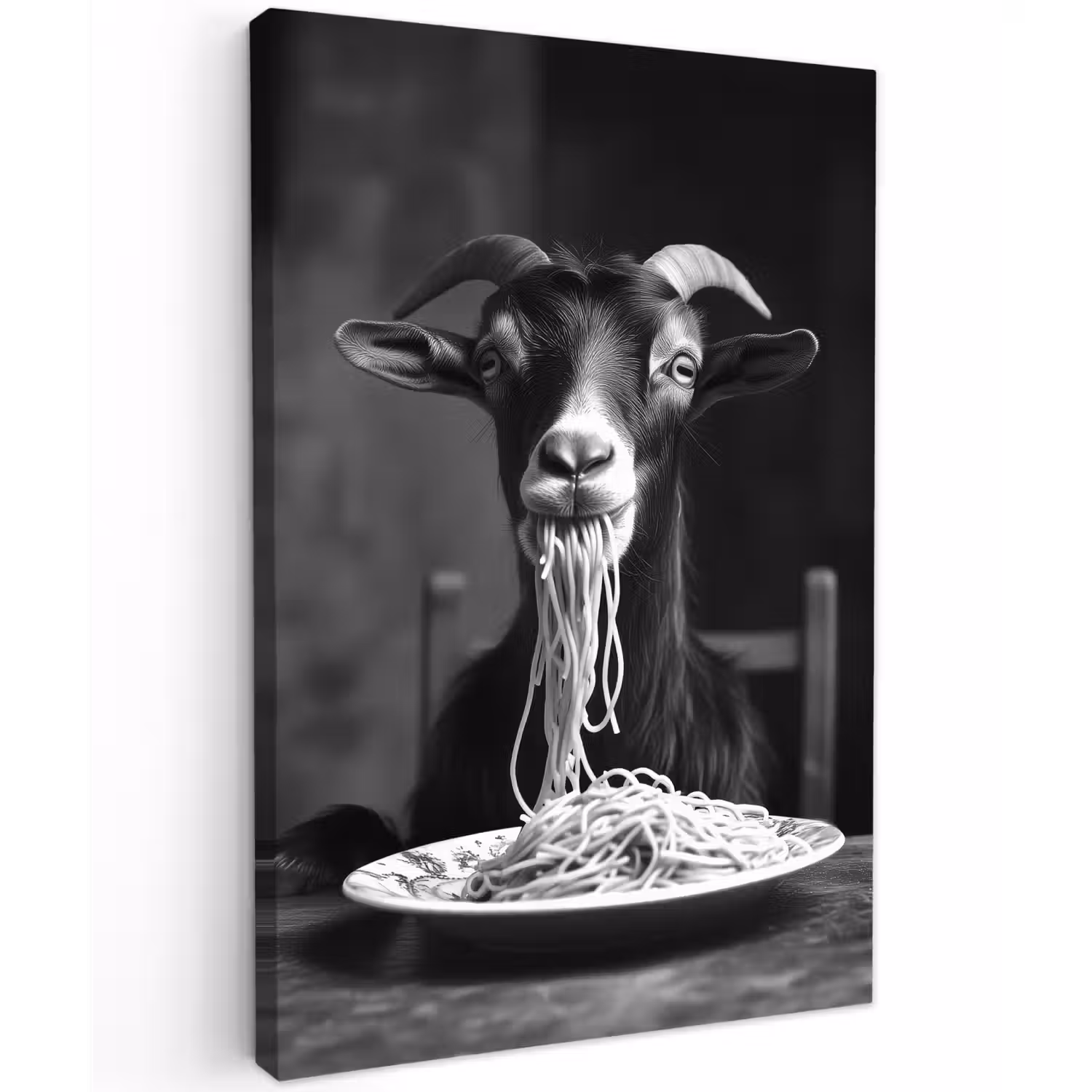 Geit - Bord - Spaghetti - Zwart Wit Tuinposter op houten frame 2 cm dik klein -3d