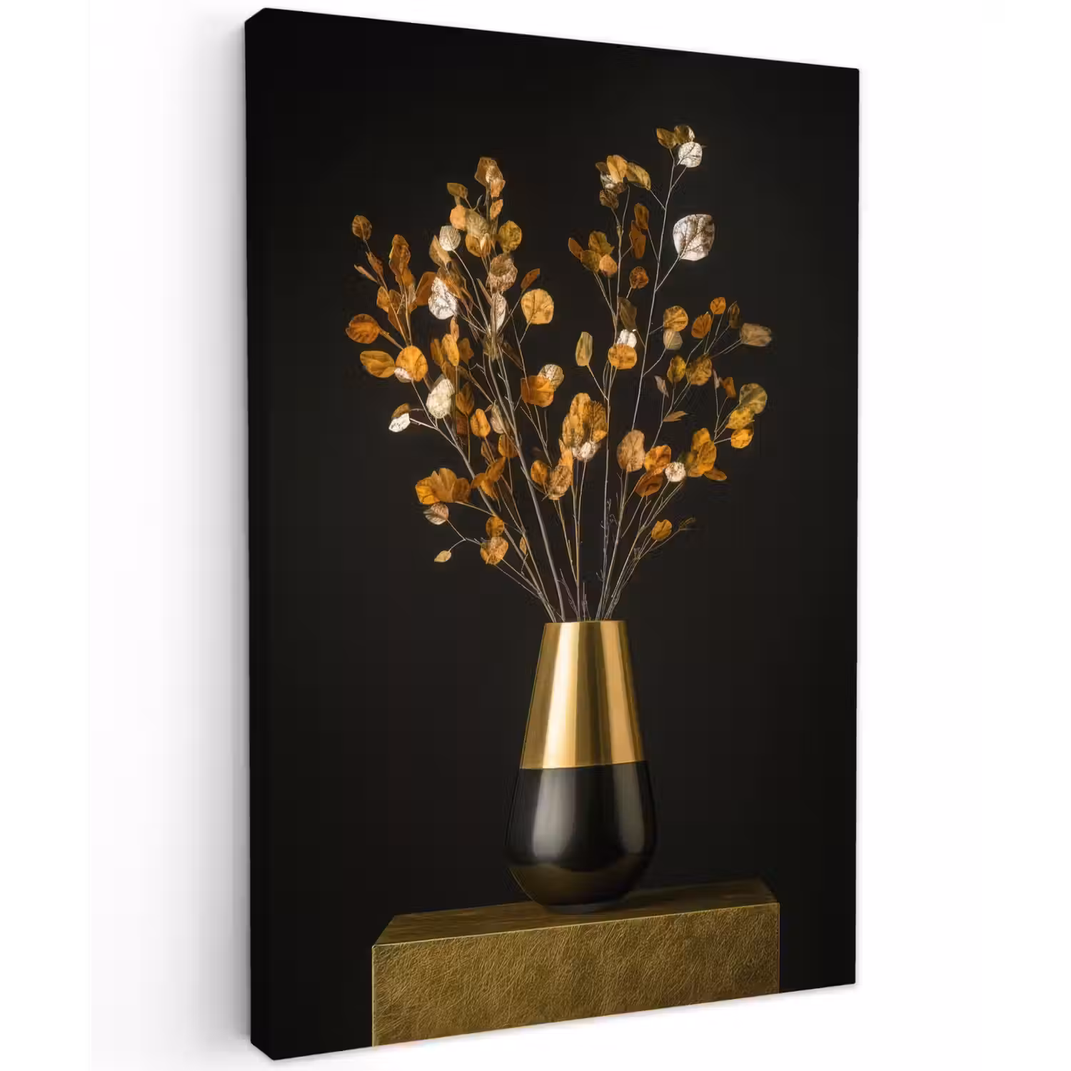 Goudbruine - Bladeren - Vaas - Herfstachtig Tuinposter op houten frame 2 cm dik klein -3d