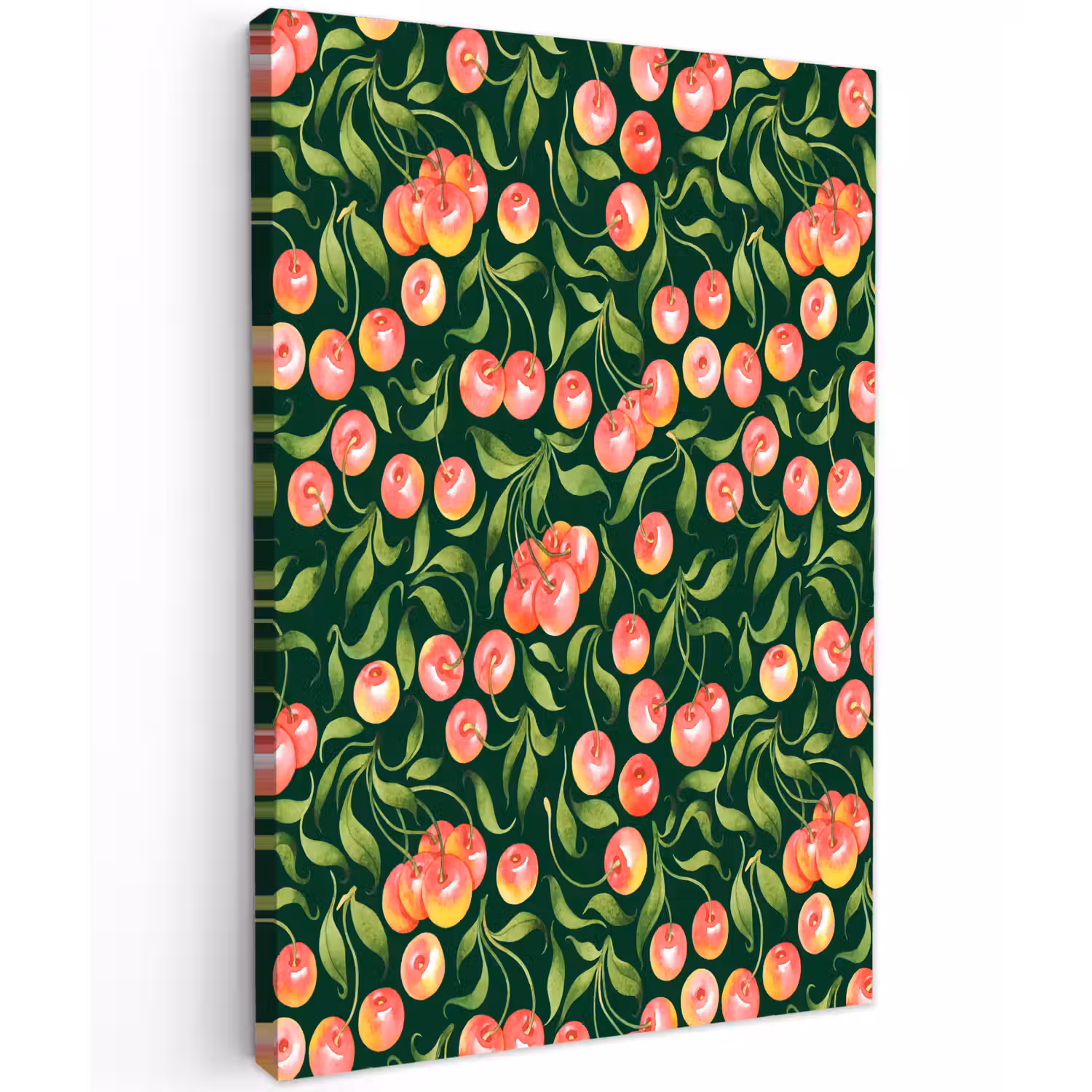 Groen - Rode - Kersen - Bladeren Tuinposter op houten frame 2 cm dik klein 841 -3d