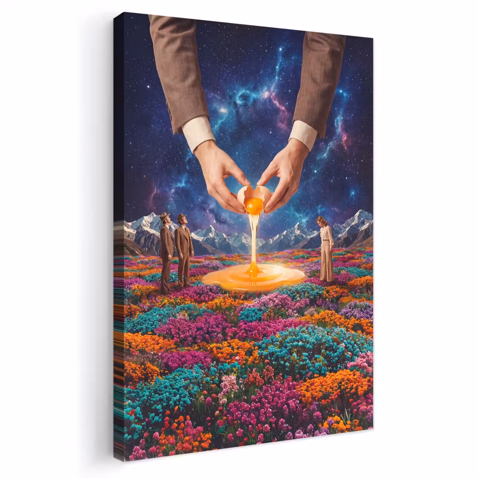 Outdoor Canvas Print - Hands - Egg - Surrealism - Handen - Ei - Surrealisme Tuinposter op houten frame 2 cm dik klein