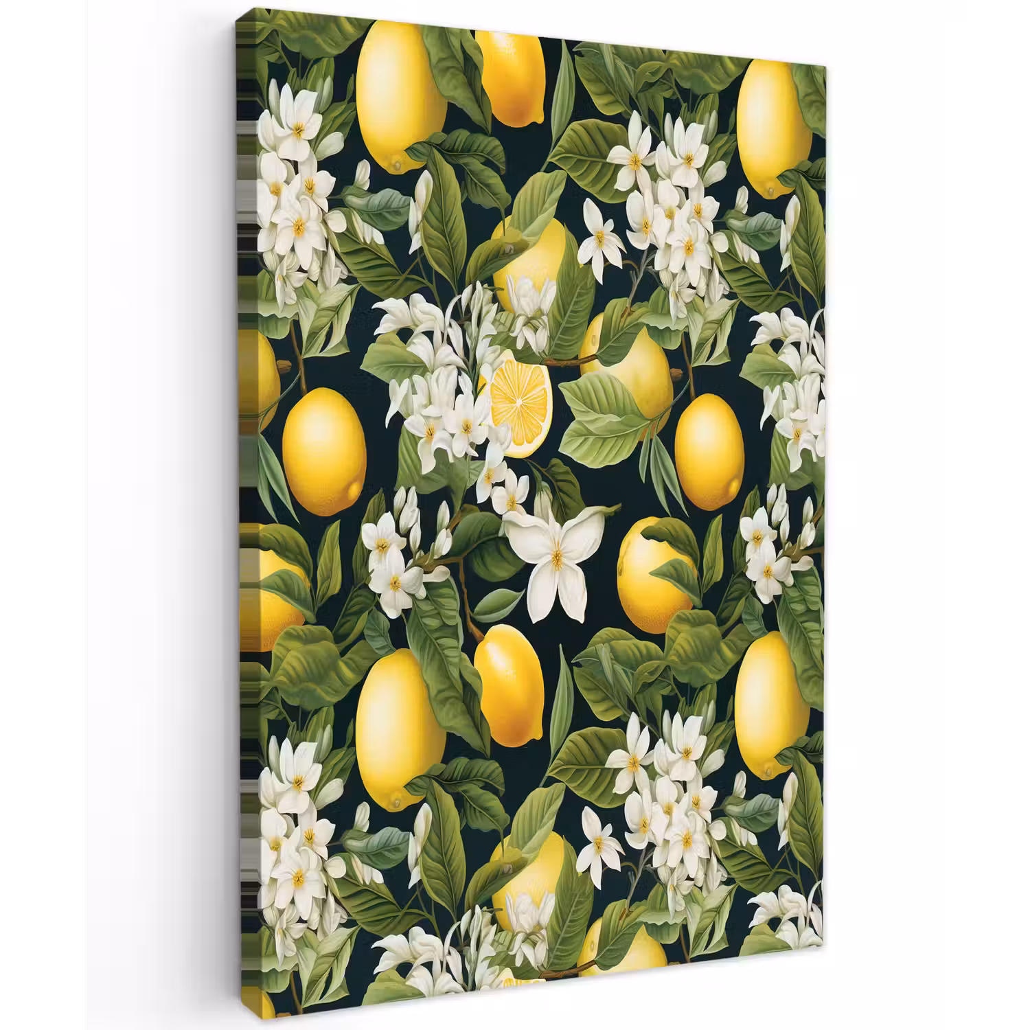 Hangende - Citroenen - Witte - Bloemetjes Tuinposter op houten frame 2 cm dik klein 841 -3d