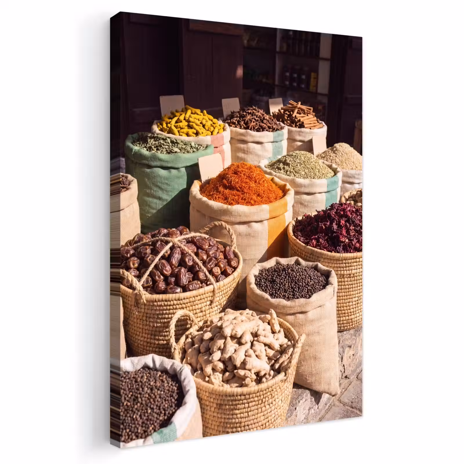 Outdoor Canvas Print - Herbs - Market - Colorful - Kruiden - Markt - Kleurrijk Tuinposter op houten frame 2 cm dik klein