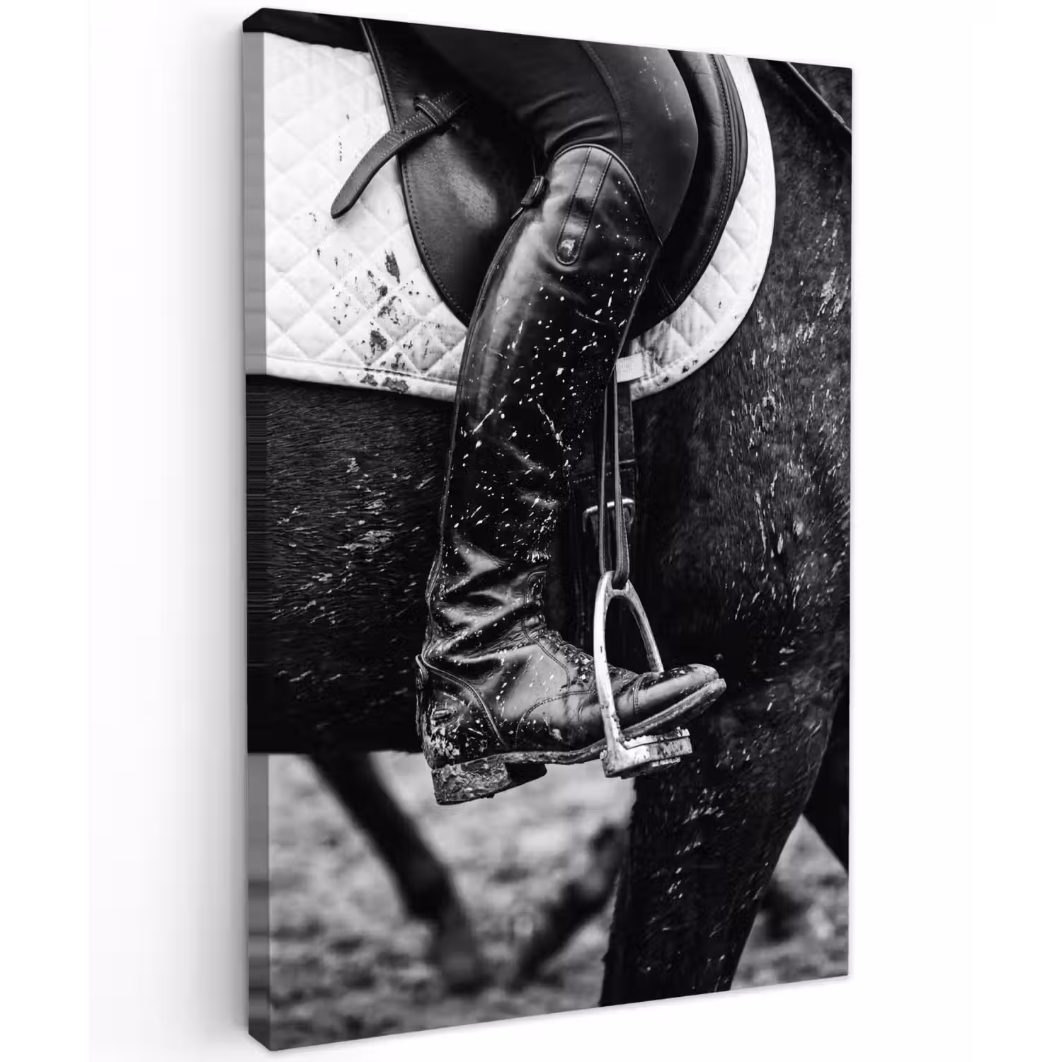 Paard - Sport - Zwart - Wit Tuinposter op houten frame 2 cm dik klein -3d