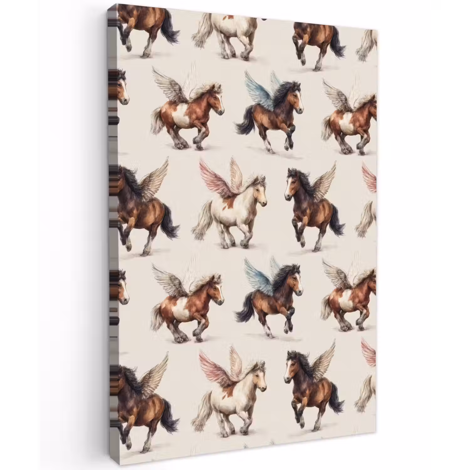 Paarden - Vleugels - Kleurrijk Tuinposter op houten frame 2 cm dik klein 841 -3d