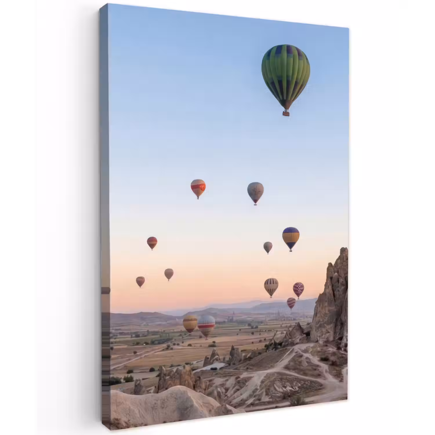 Luchtballonnen - Rotsen - Zonsopgang Tuinposter op houten frame 2 cm dik klein -3d
