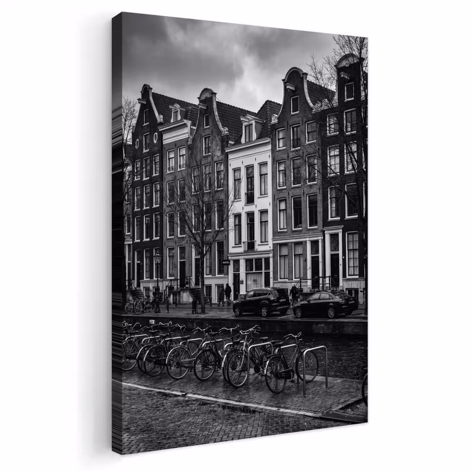 Huis - Gracht - Amsterdam - Architectuur - Zwart-wit Tuinposter op houten frame 2 cm dik klein -3d