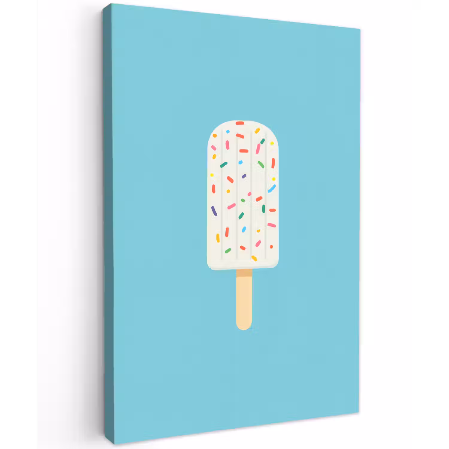 Ijsje - Stokje - Sprinkles - Lichtblauw Tuinposter op houten frame 2 cm dik klein -3d
