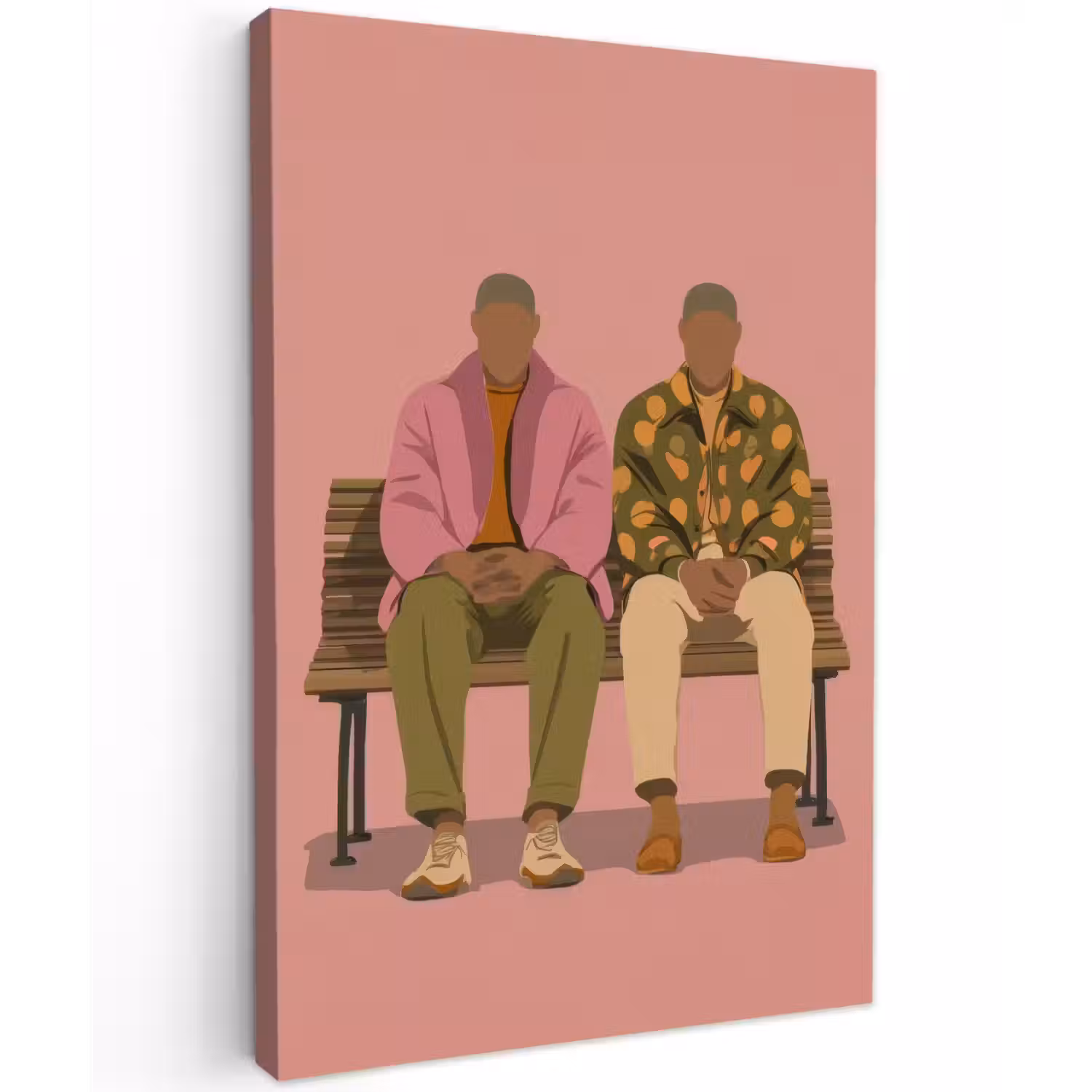 Illustratie - Bankje - Personen - Minimalistisch Tuinposter op houten frame 2 cm dik klein -3d