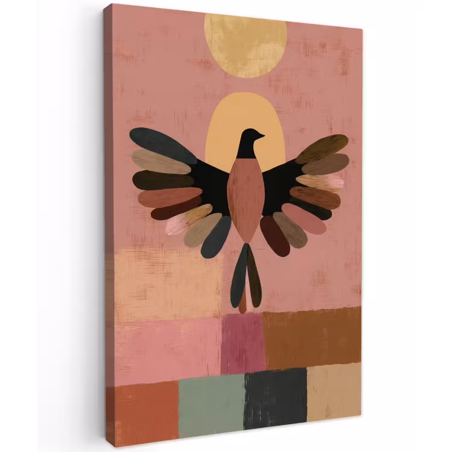 Illustratie - Vogel - Vlakken - Kleurrijk Tuinposter op houten frame 2 cm dik klein -3d