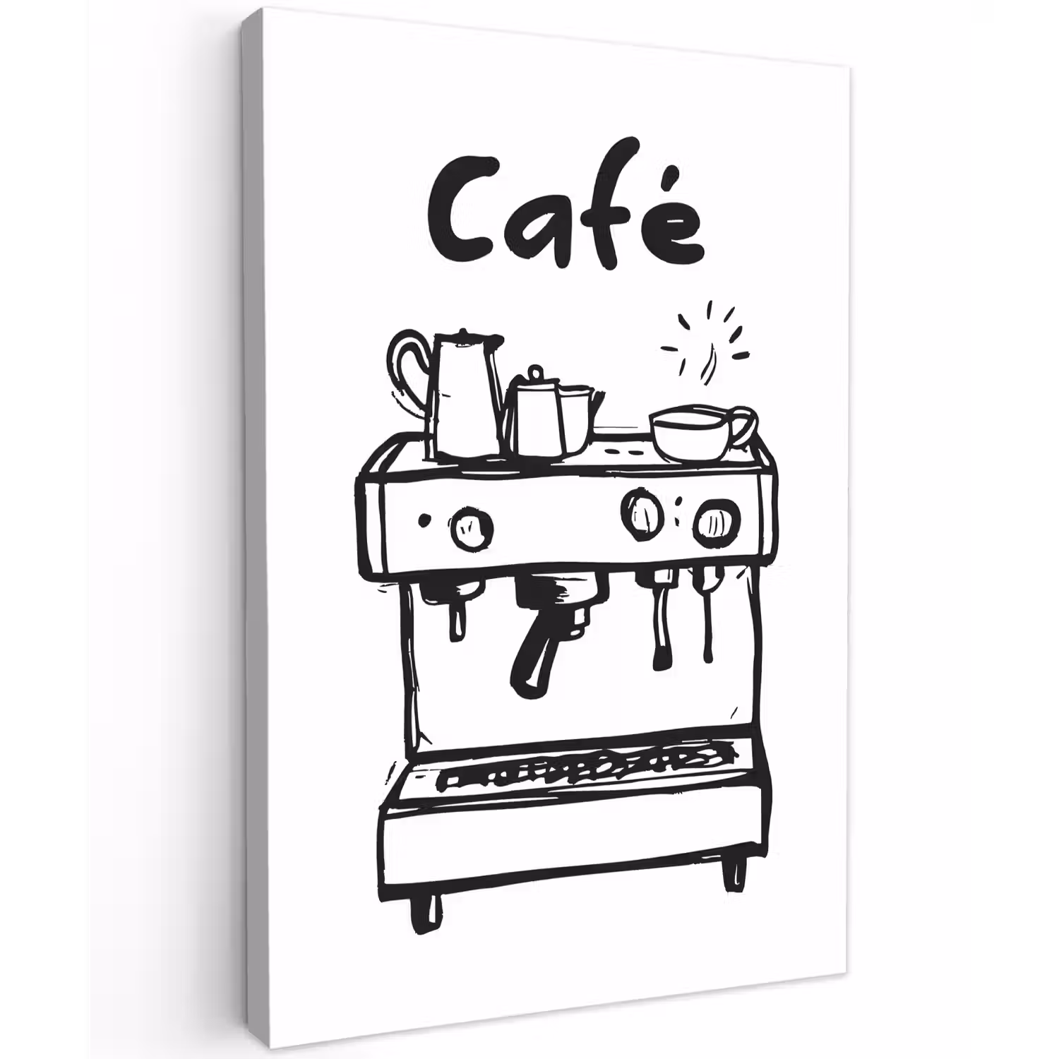 Illustratie - Café - Koffiemachine - Kopjes Tuinposter op houten frame 2 cm dik klein -3d
