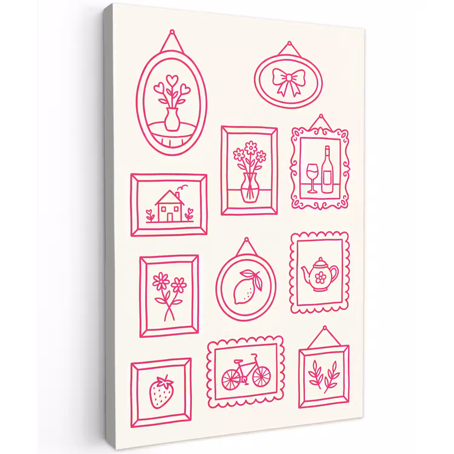 Illustratie - Collectie - Kunst - Minimalistisch - Roze Tuinposter op houten frame 2 cm dik klein -3d