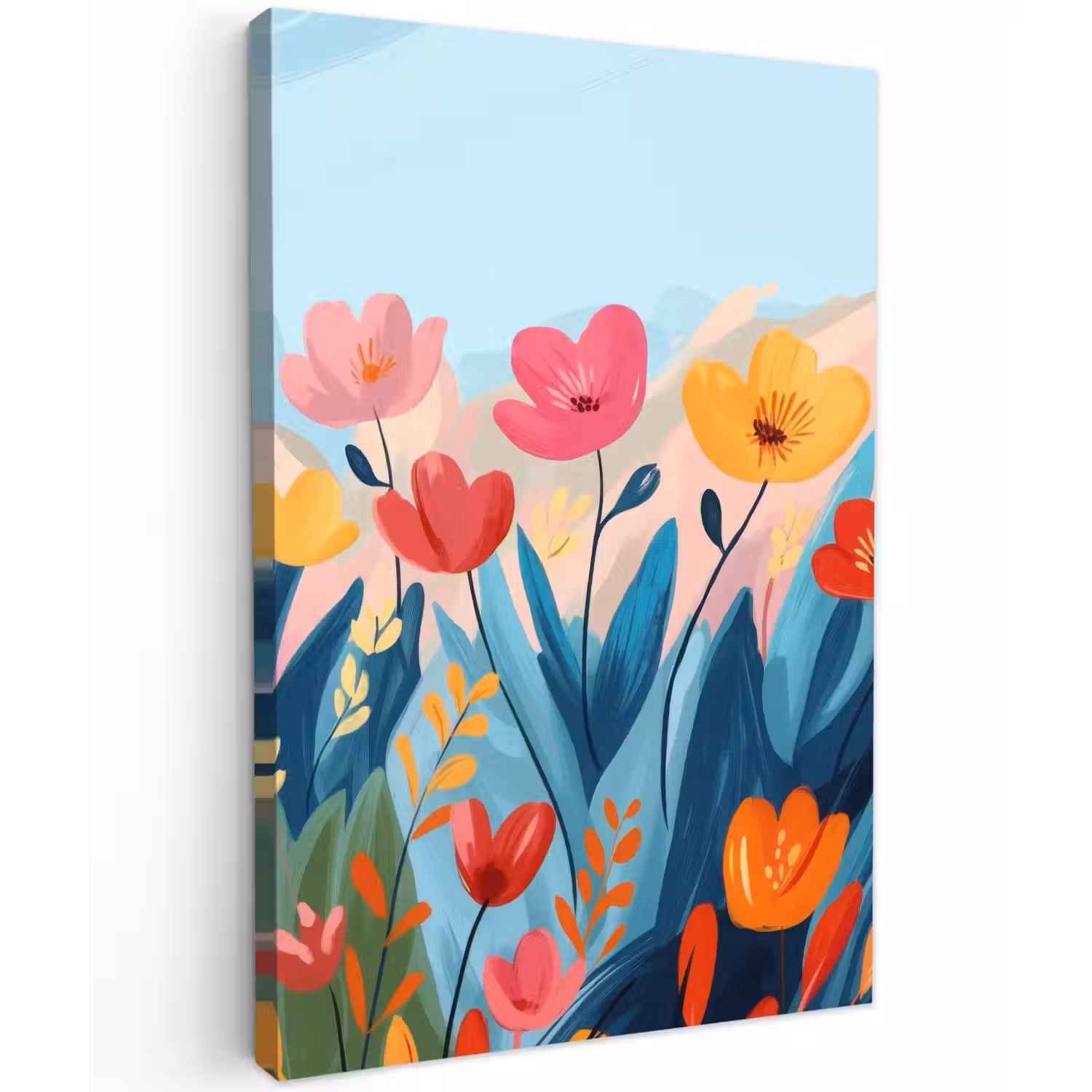 Illustratie - Bloemen - Kleurrijk Tuinposter op houten frame 2 cm dik klein -3d