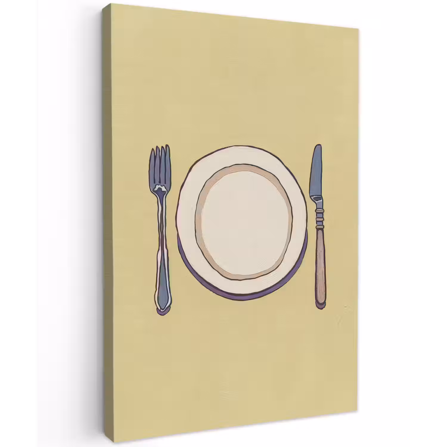 Illustratie - Bord - Bestek - Beige Tuinposter op houten frame 2 cm dik klein -3d