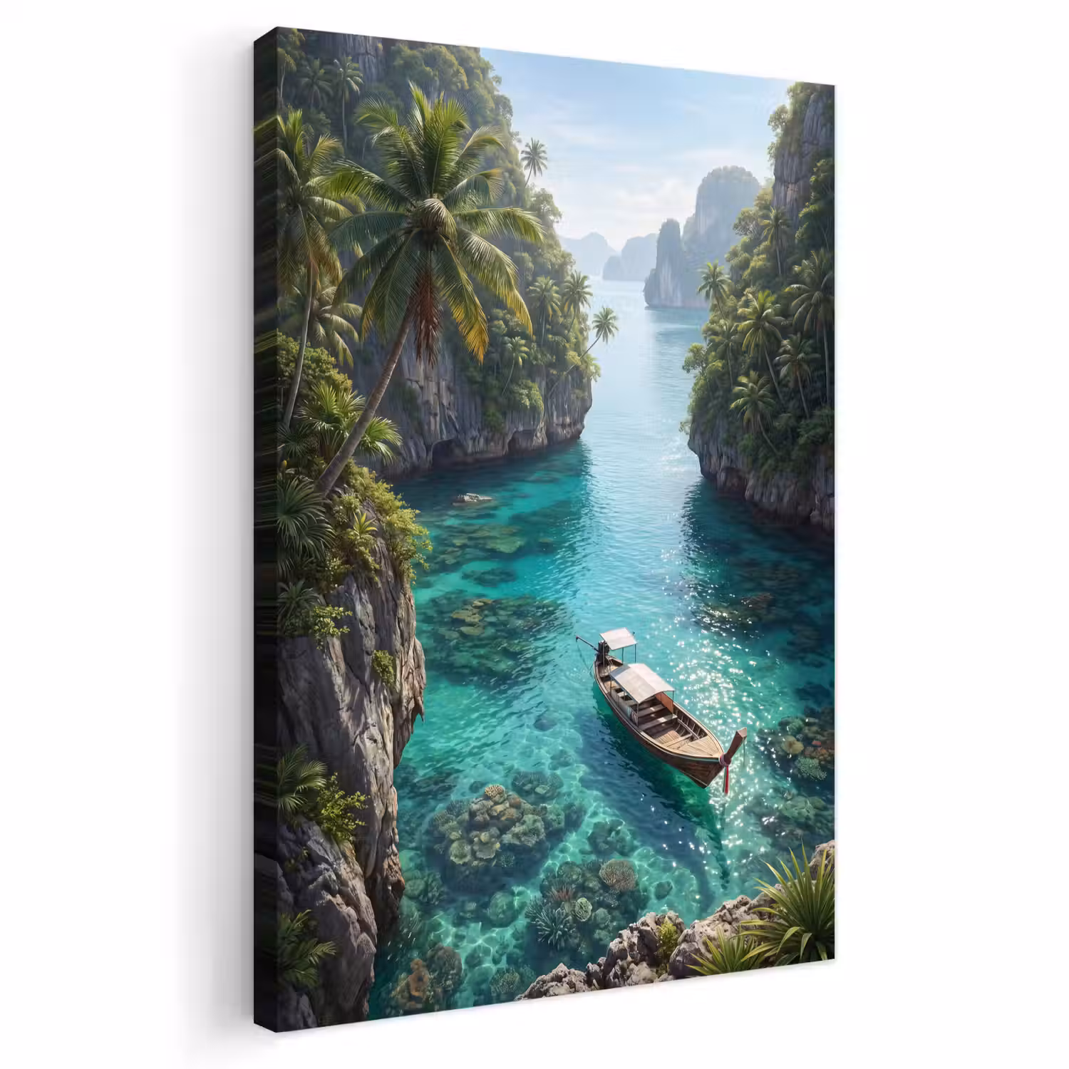 Eiland - Tropisch - Water - Palmbomen - Natuur Tuinposter op houten frame 2 cm dik klein -3d