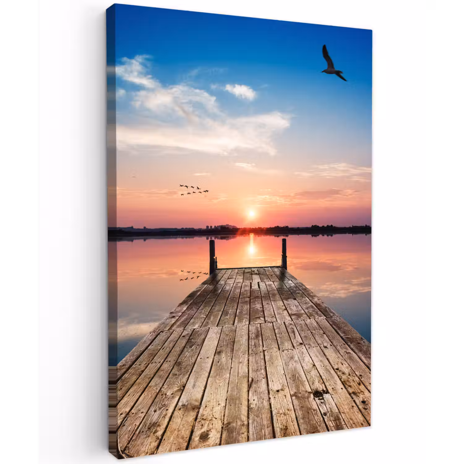 Steiger - Water - Zonsondergang - Roze - Horizon Tuinposter op houten frame 2 cm dik klein -3d