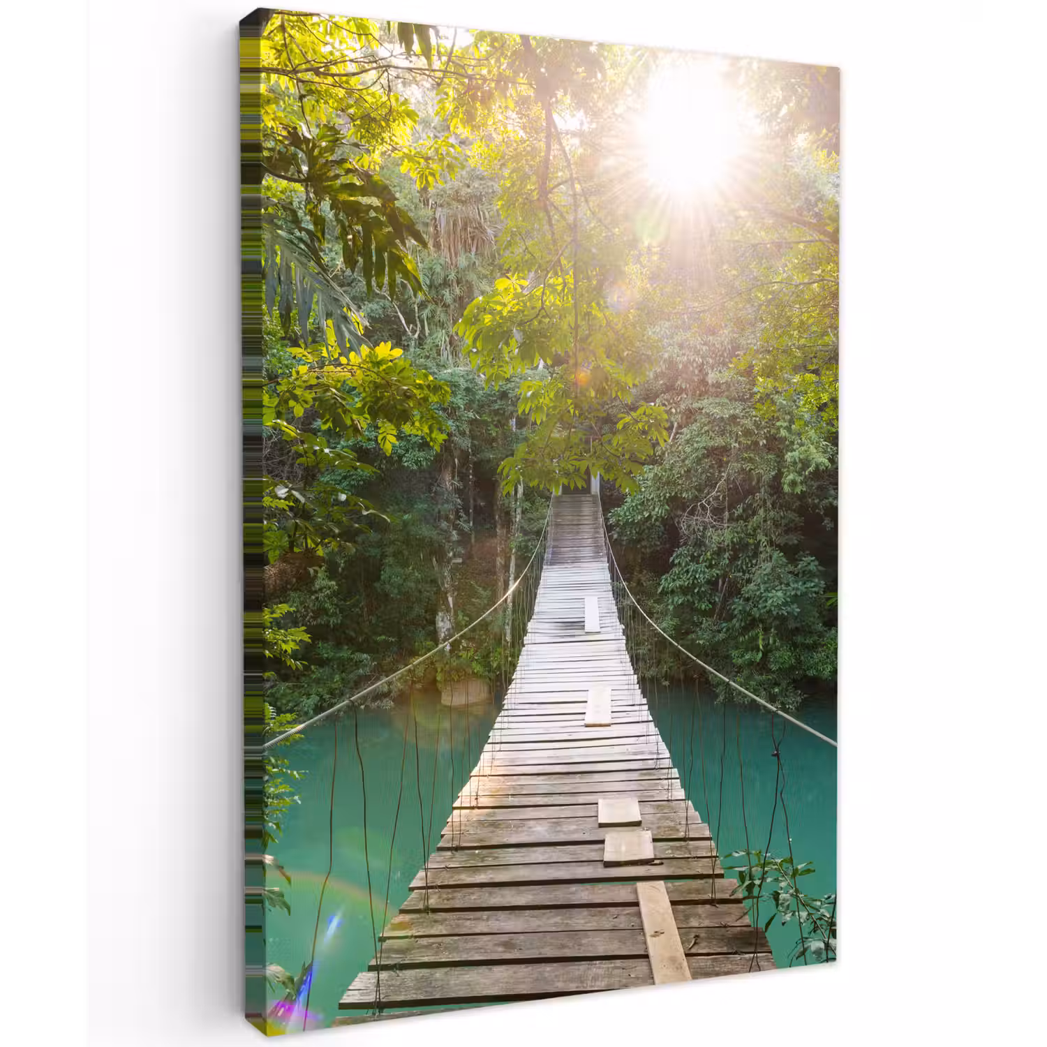 Jungle - Water - Brug - Natuur - Planten Tuinposter op houten frame 2 cm dik klein -3d