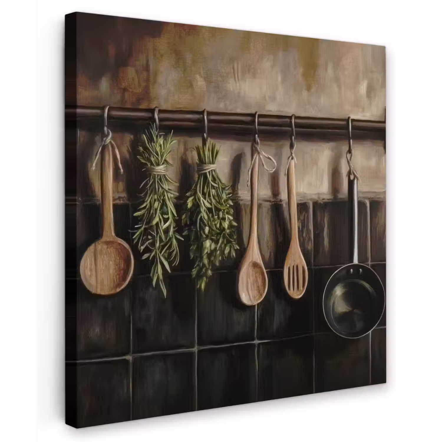 Keukengerei - Rustiek - Tegels - Kruiden Tuinposter op houten frame 2 cm dik klein -3d