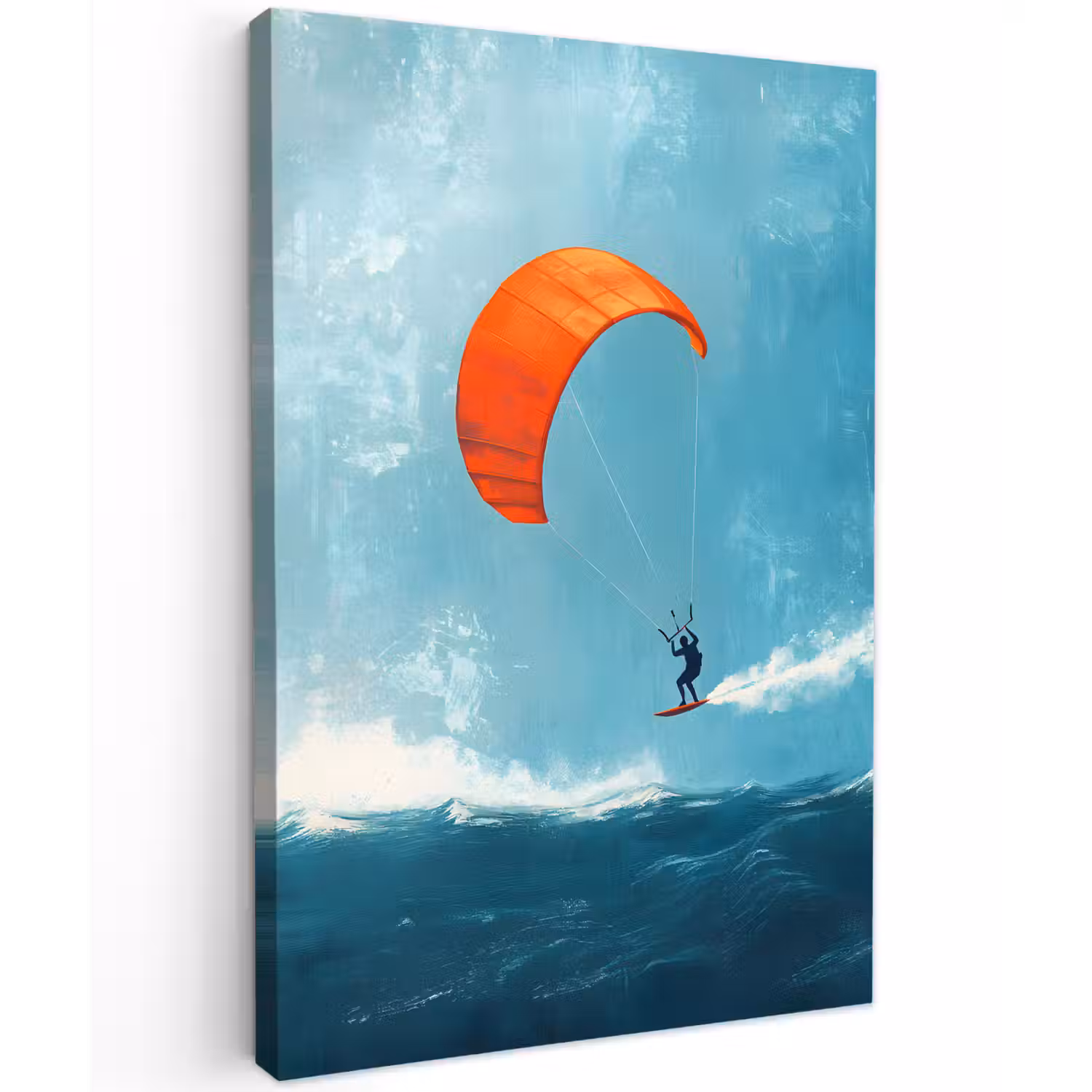 Kitesurfer - Oranje - Zee - Lucht Tuinposter op houten frame 2 cm dik klein -3d