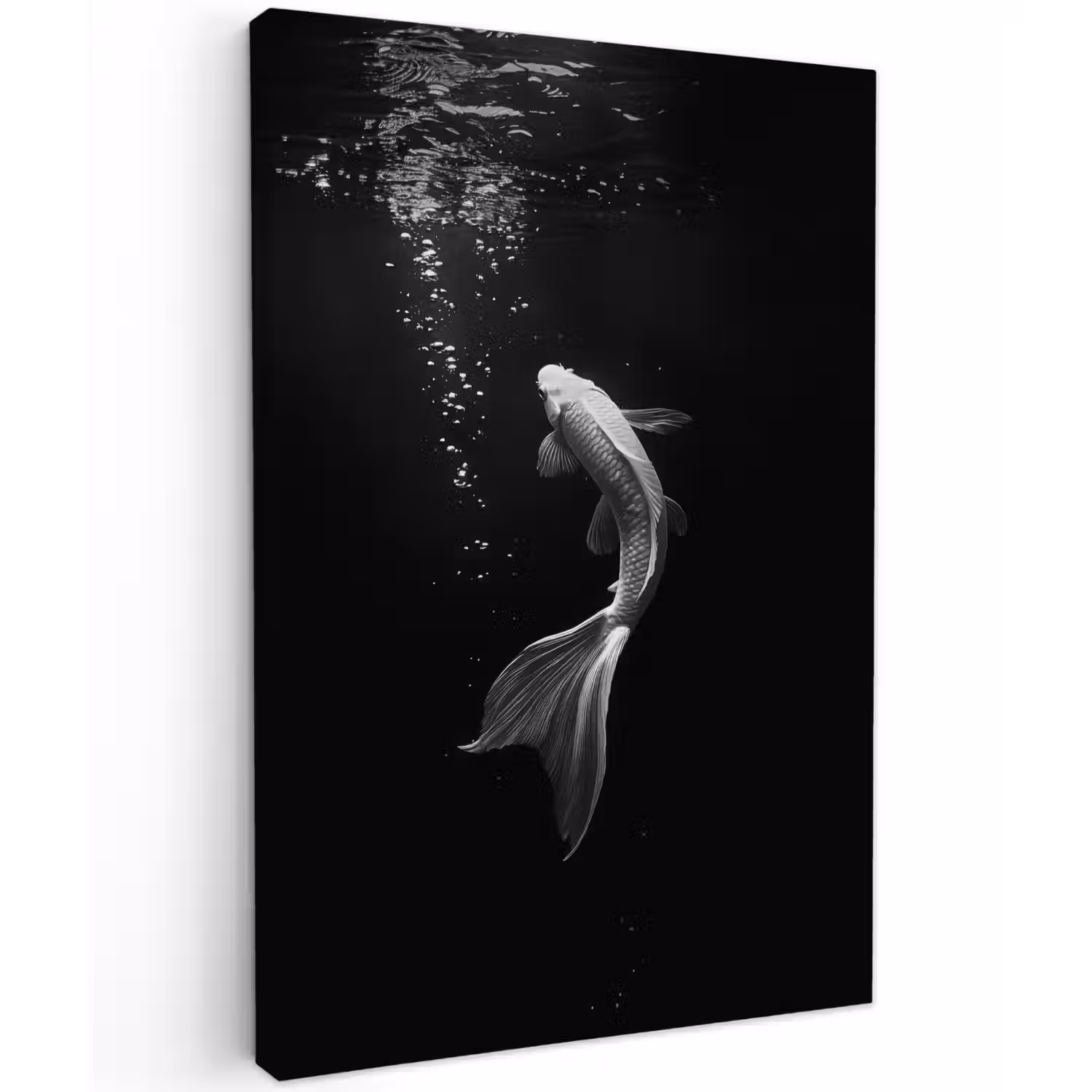 Koi - Vis - Wit - Zwart Tuinposter op houten frame 2 cm dik klein -3d