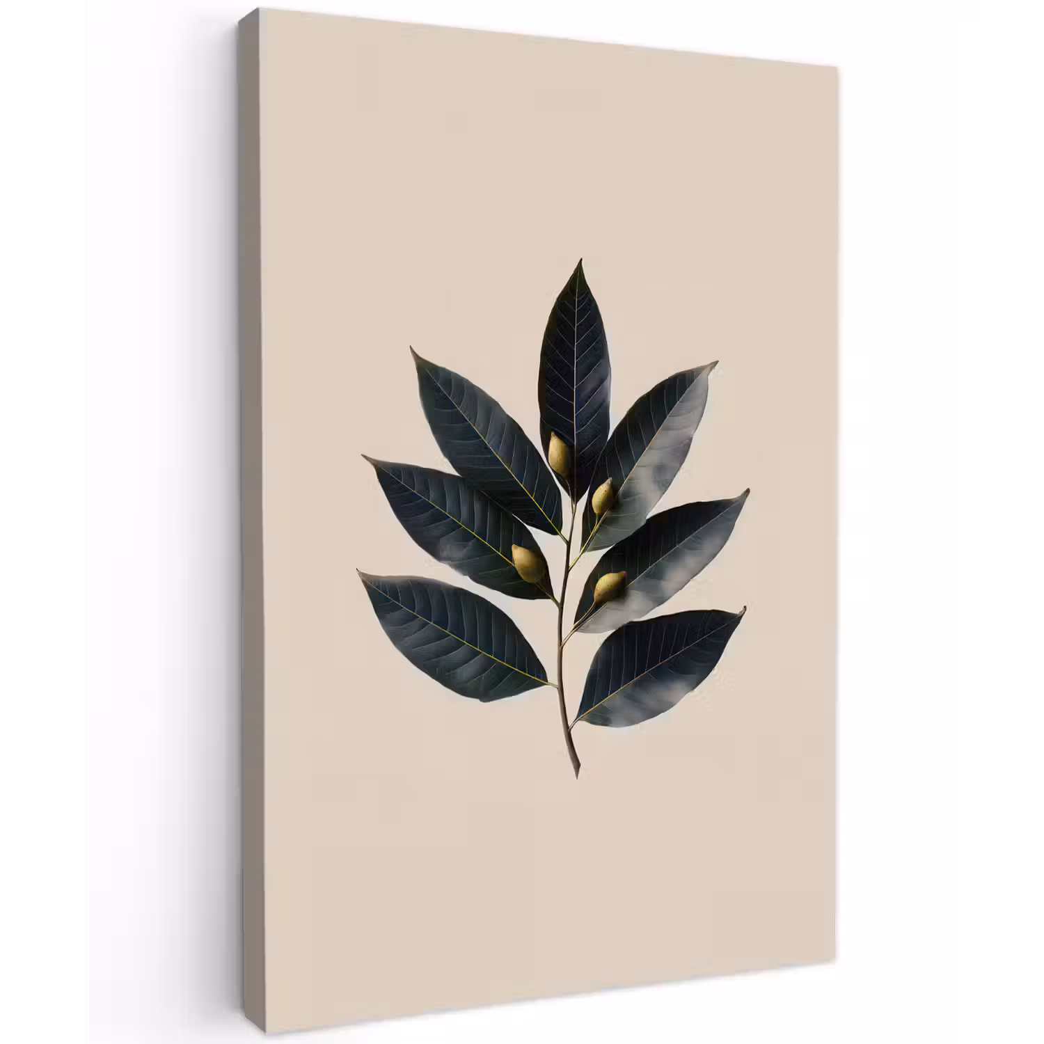Laurierbladeren - Bloemknoppen - subtiel Tuinposter op houten frame 2 cm dik klein -3d