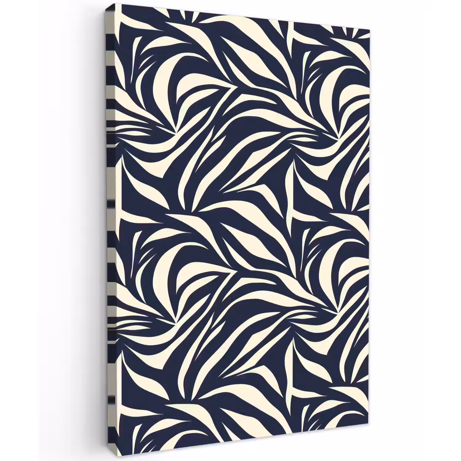 Bladvormen - Blauw - Patroon - Wit Tuinposter op houten frame 2 cm dik klein 841 -3d