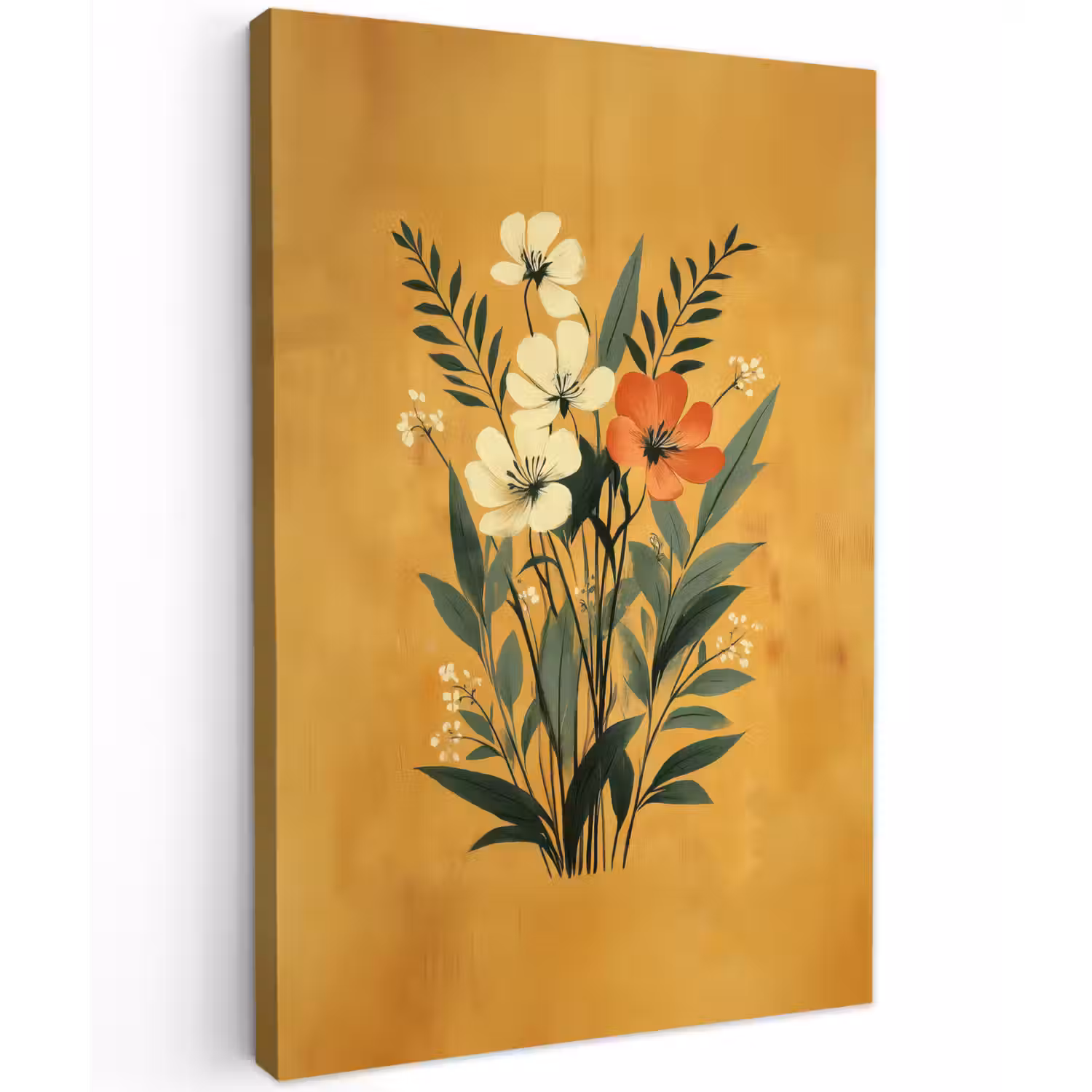 Bladeren - Boeket - Bloemen - Geel Tuinposter op houten frame 2 cm dik klein -3d