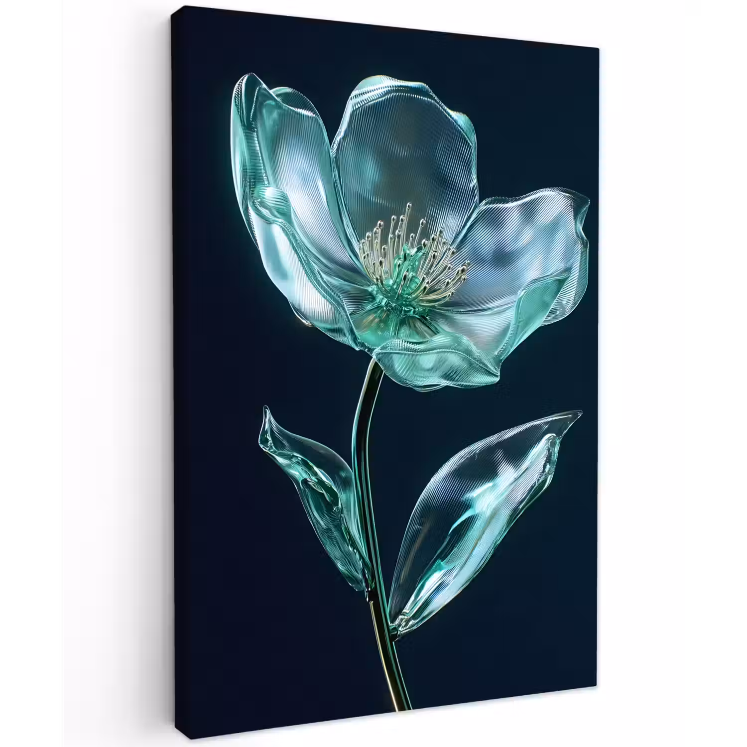 Bladeren - Bloem - Glazen - Donkerblauw Tuinposter op houten frame 2 cm dik klein -3d